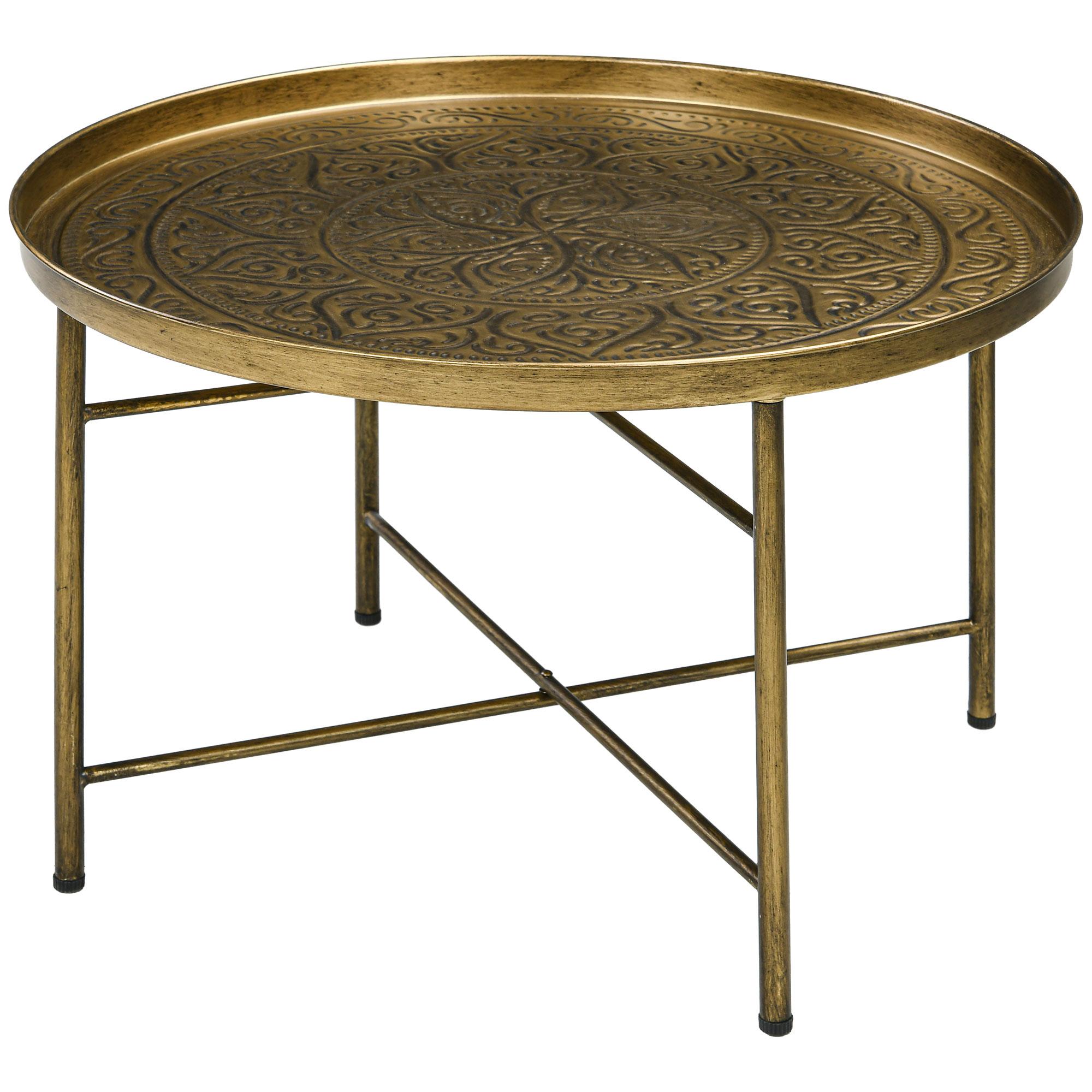 24 Inch Gold Coffee Table with Hammered Tray Top