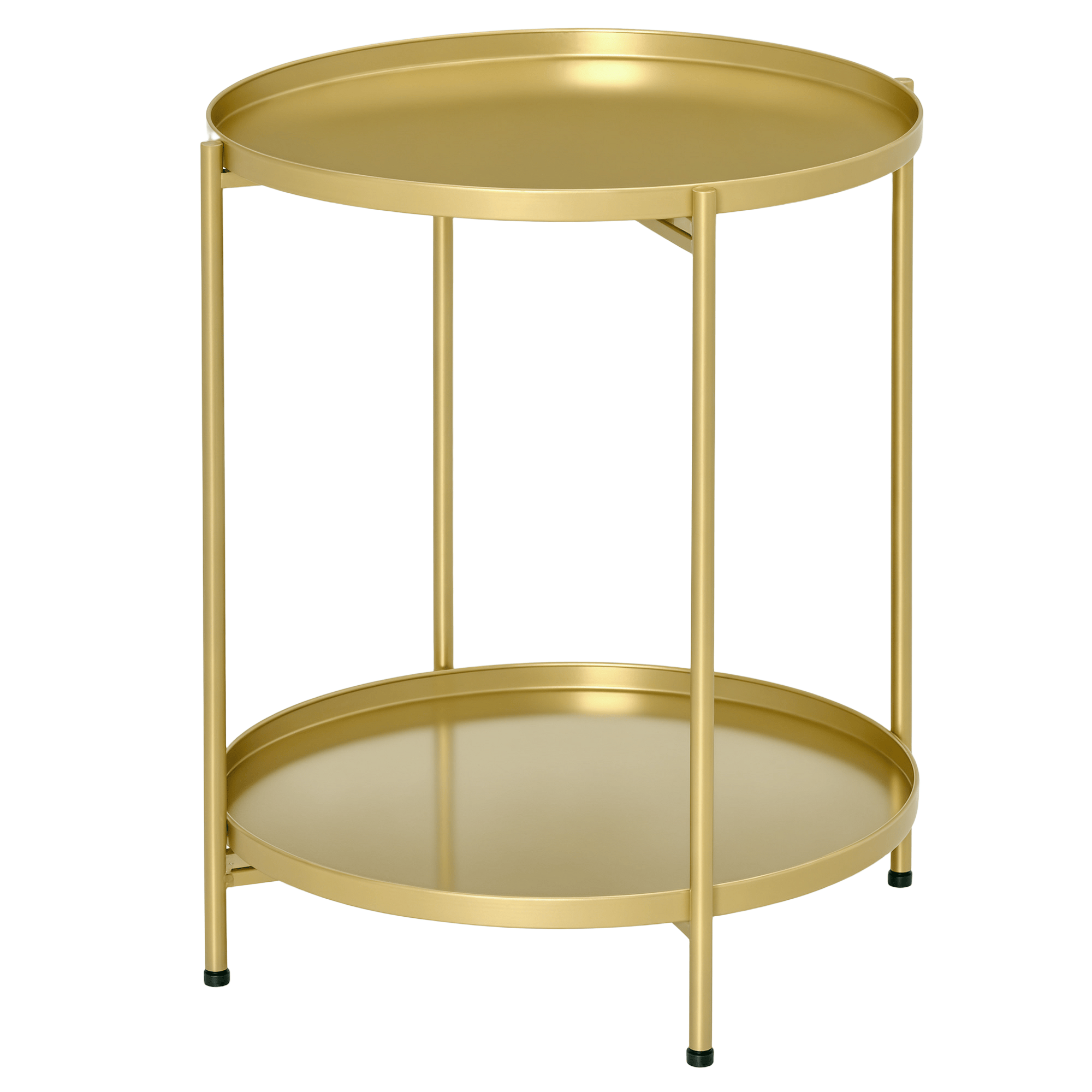 Gold Round Tray Side Table, 2-Tier Folding Design