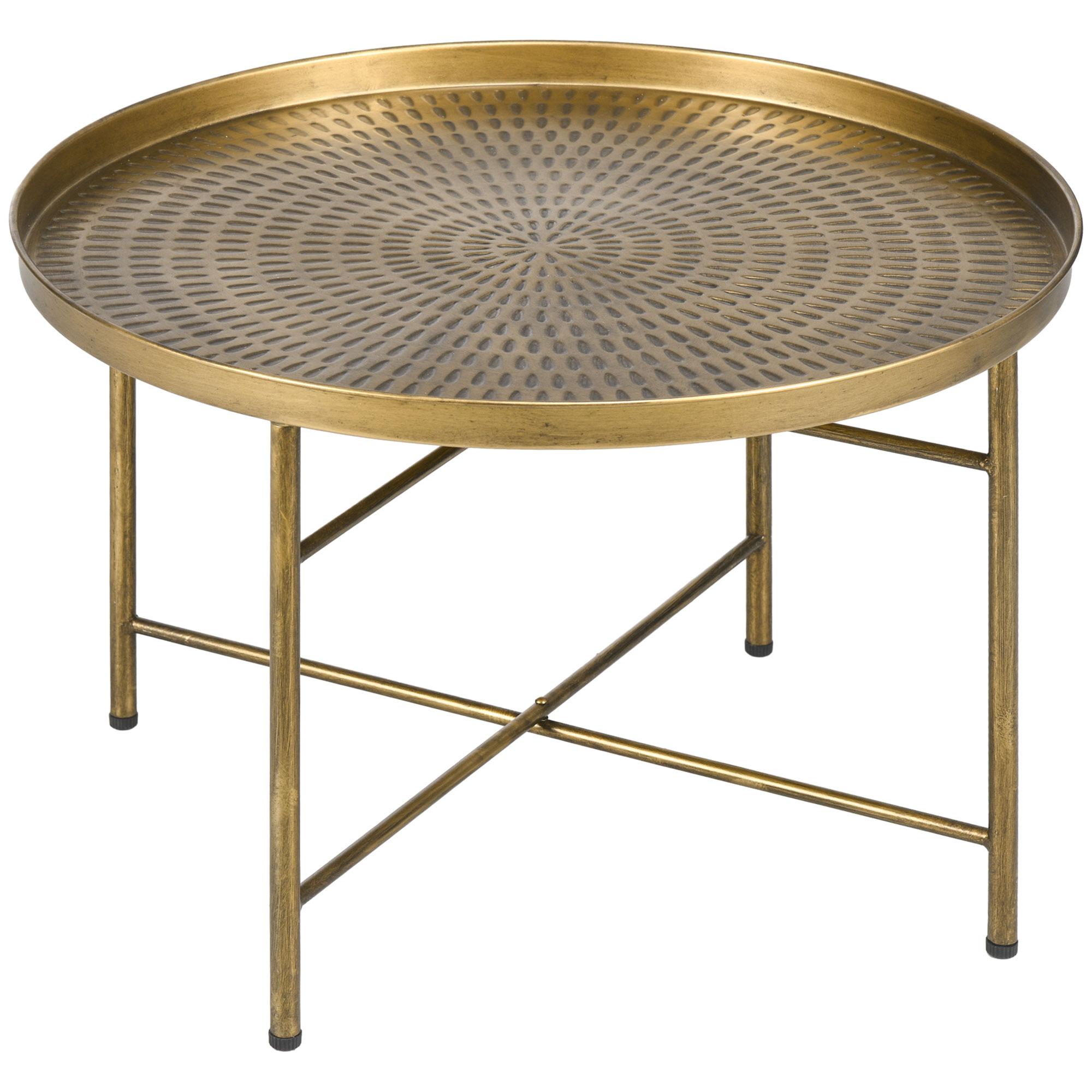 Gold Hammered Tray Coffee Table – 24 in Round Steel Design
