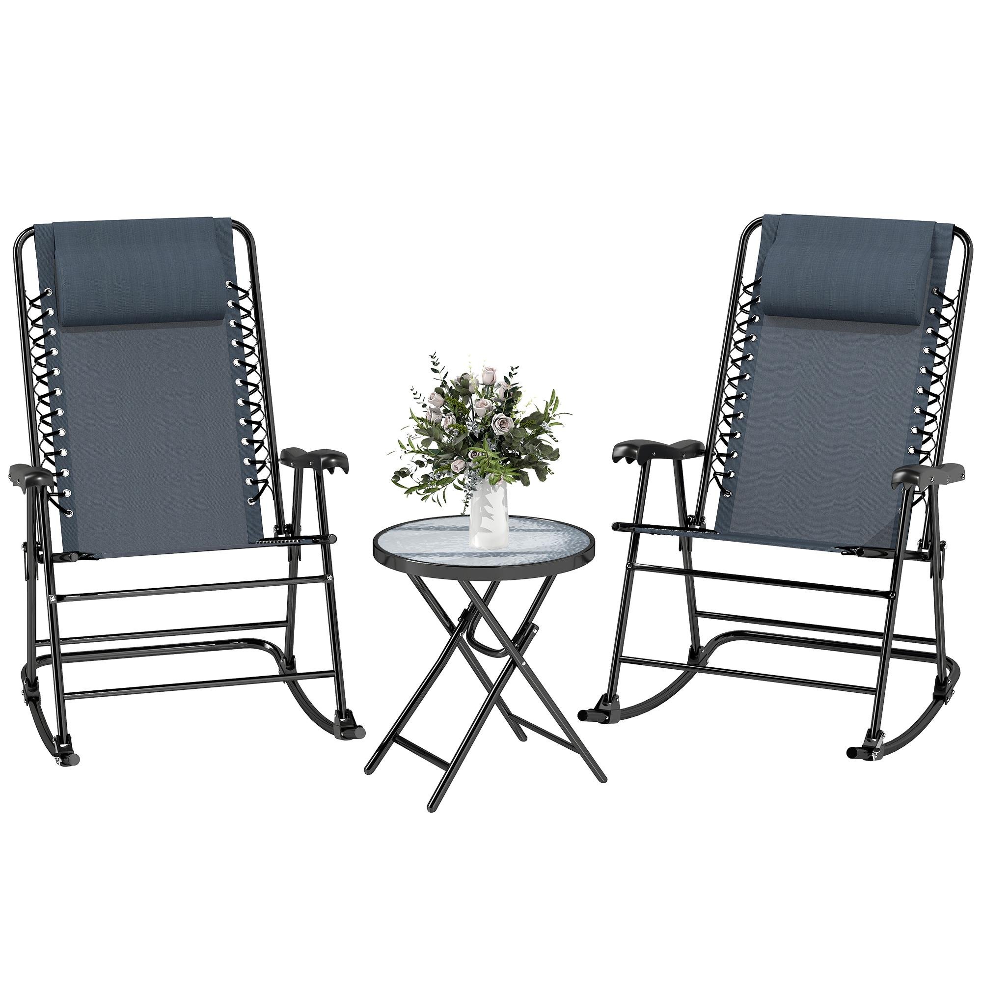 Gray Steel Rocking Chair Set with Folding Bistro Table
