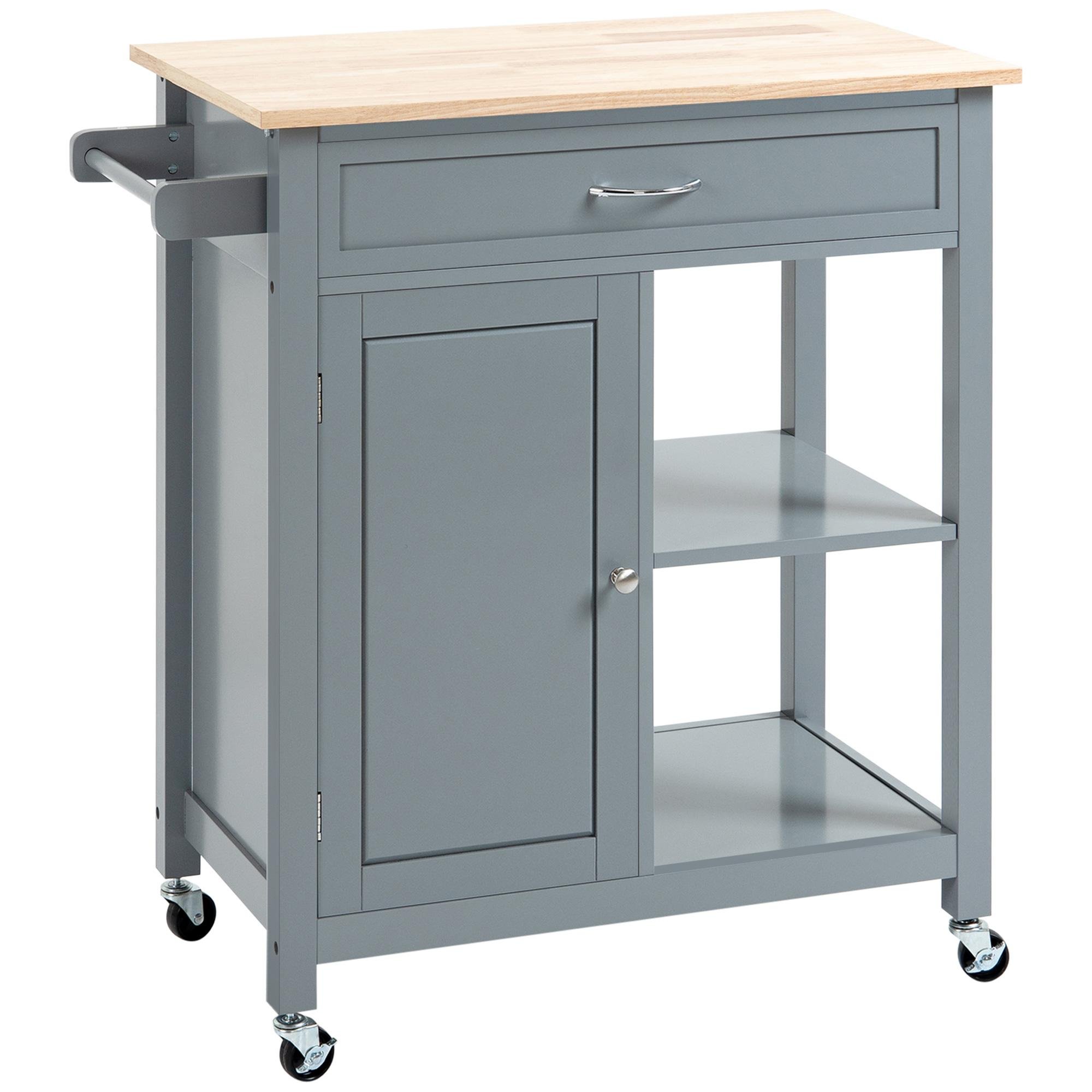 Gray Wood Top Kitchen Cart with Drawer, 32.75 in