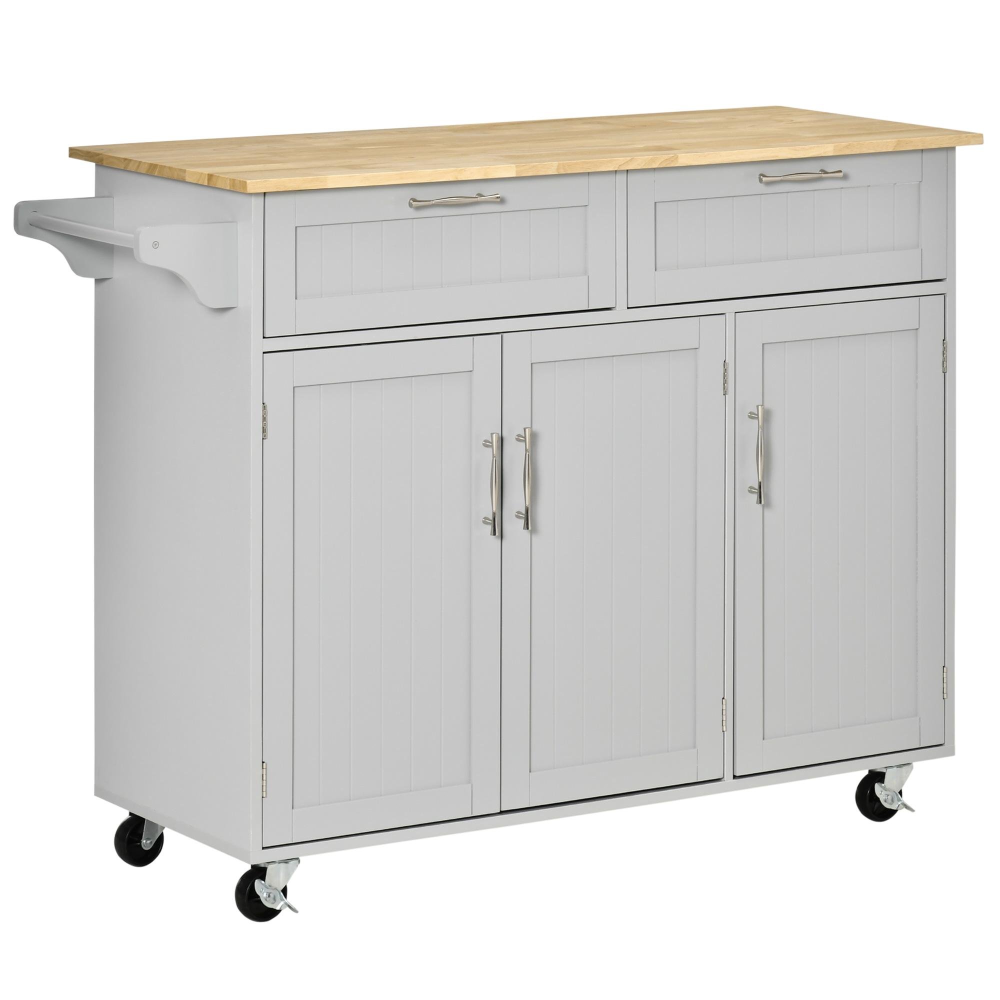 Gray Three-Door Rubberwood Cart with Storage