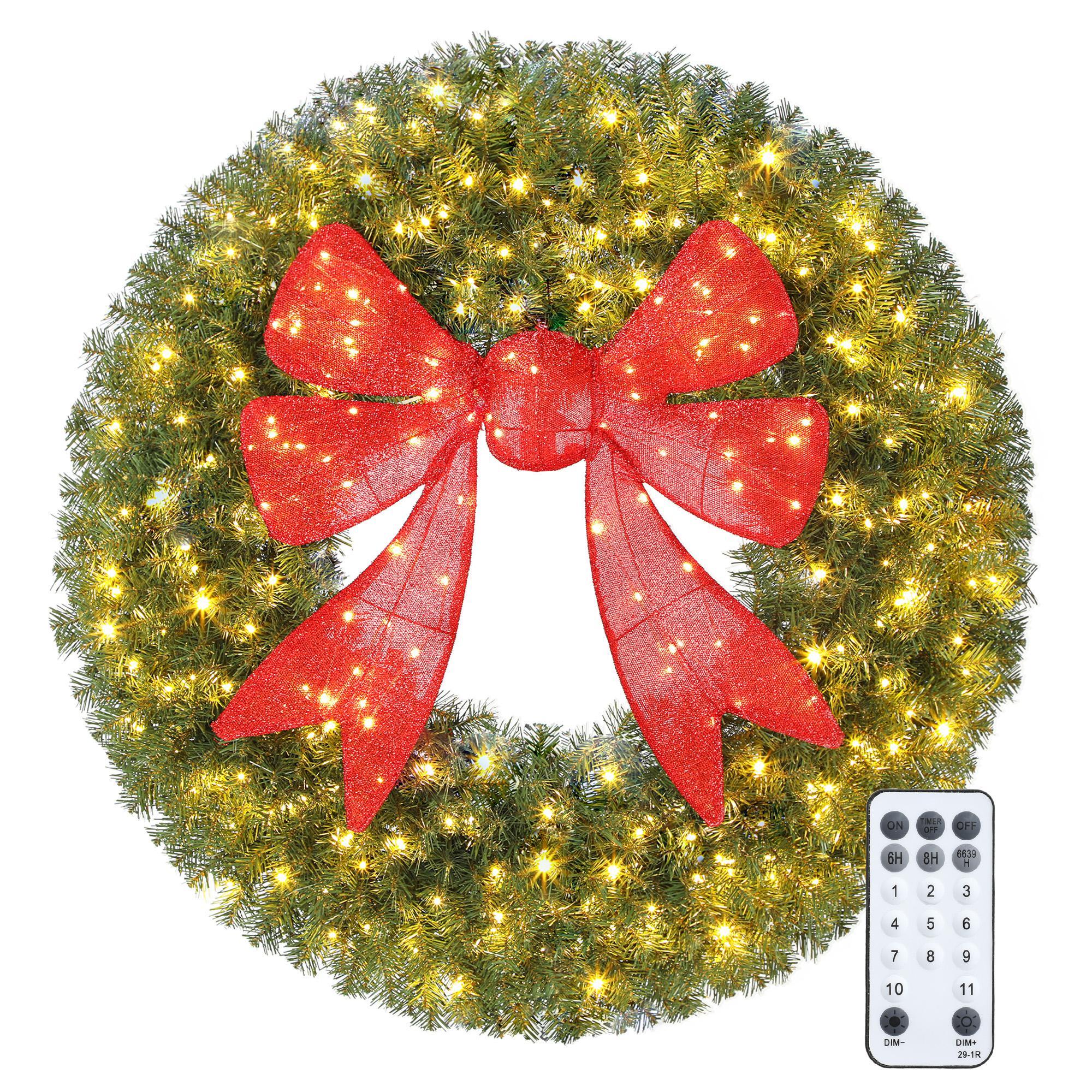 36 Inch Red Pre-Lit Wreath with 11 Lighting Modes