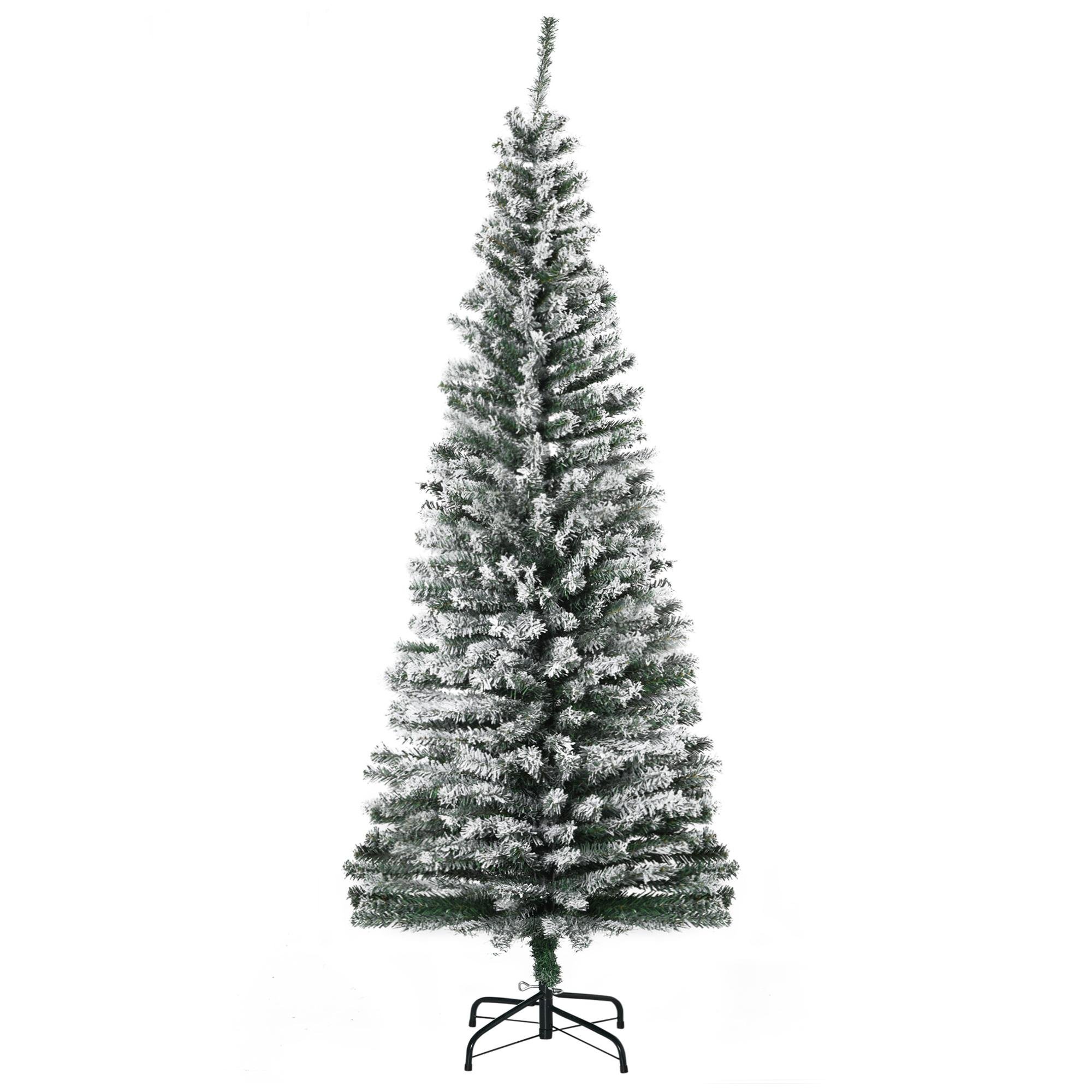 Snow Flocked Pencil Tree with Folding Metal Base