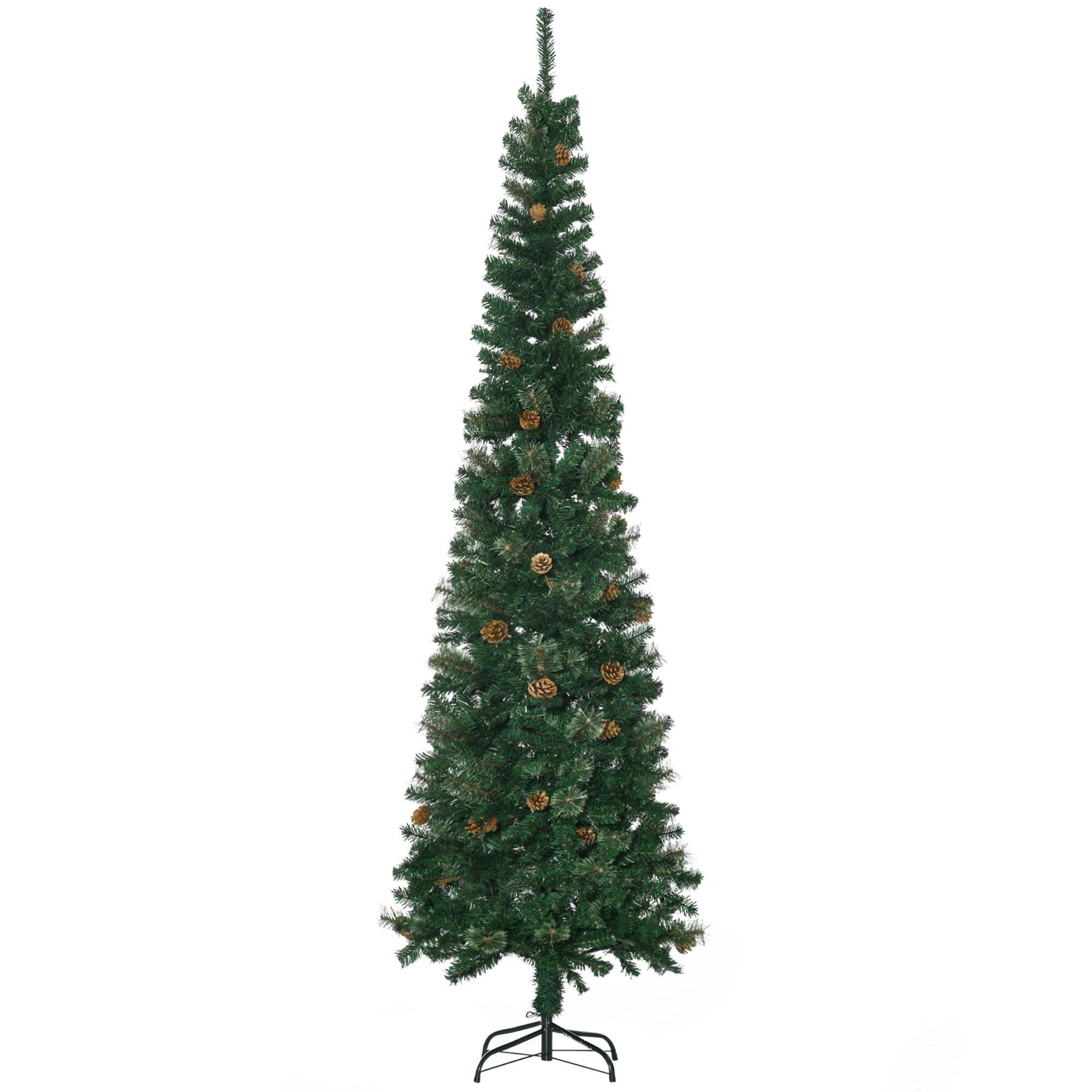 7.5 ft Pine Cone Tree, Slim Green Artificial Christmas Tree