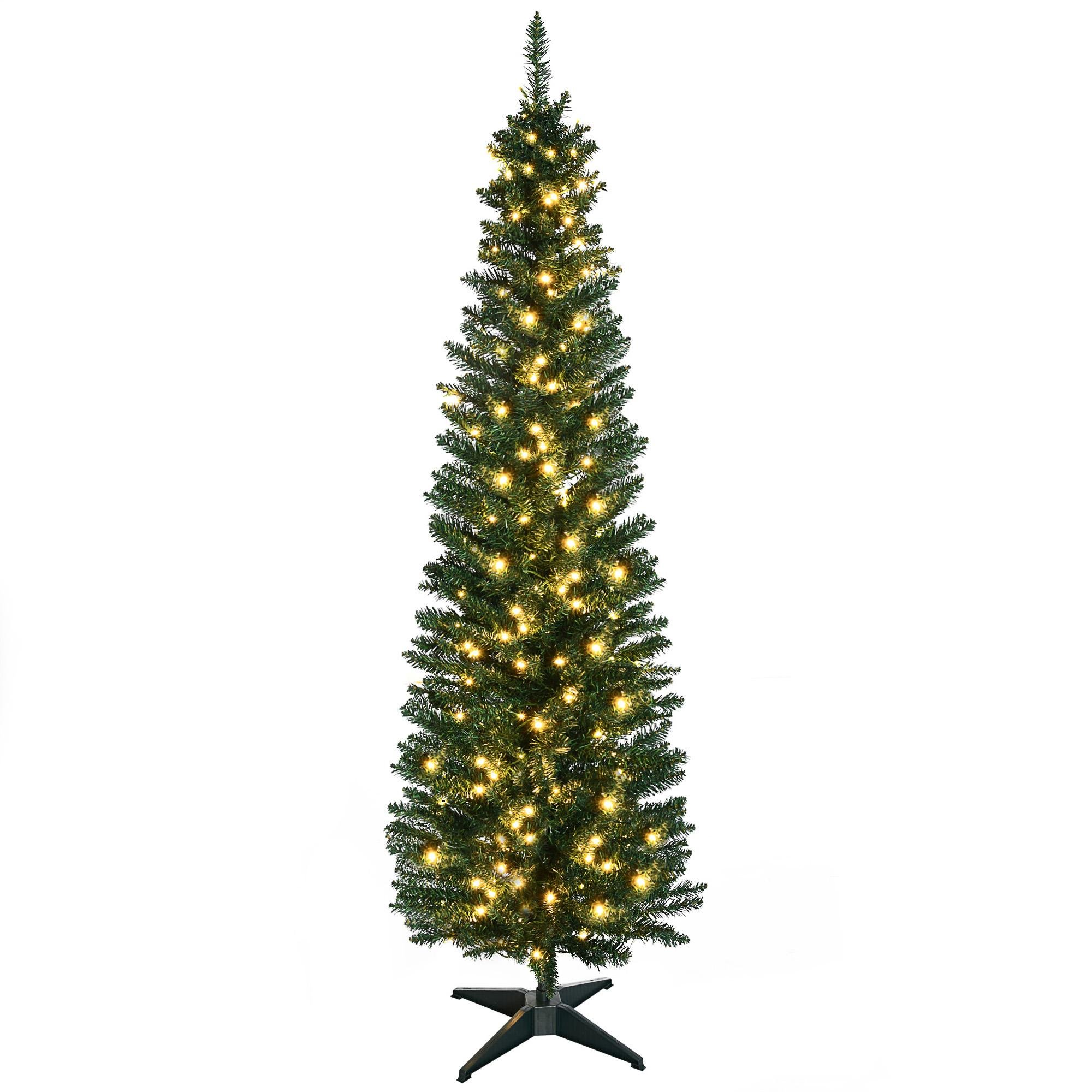 7 ft Green Pencil Tree with 200 Warm White LED Lights