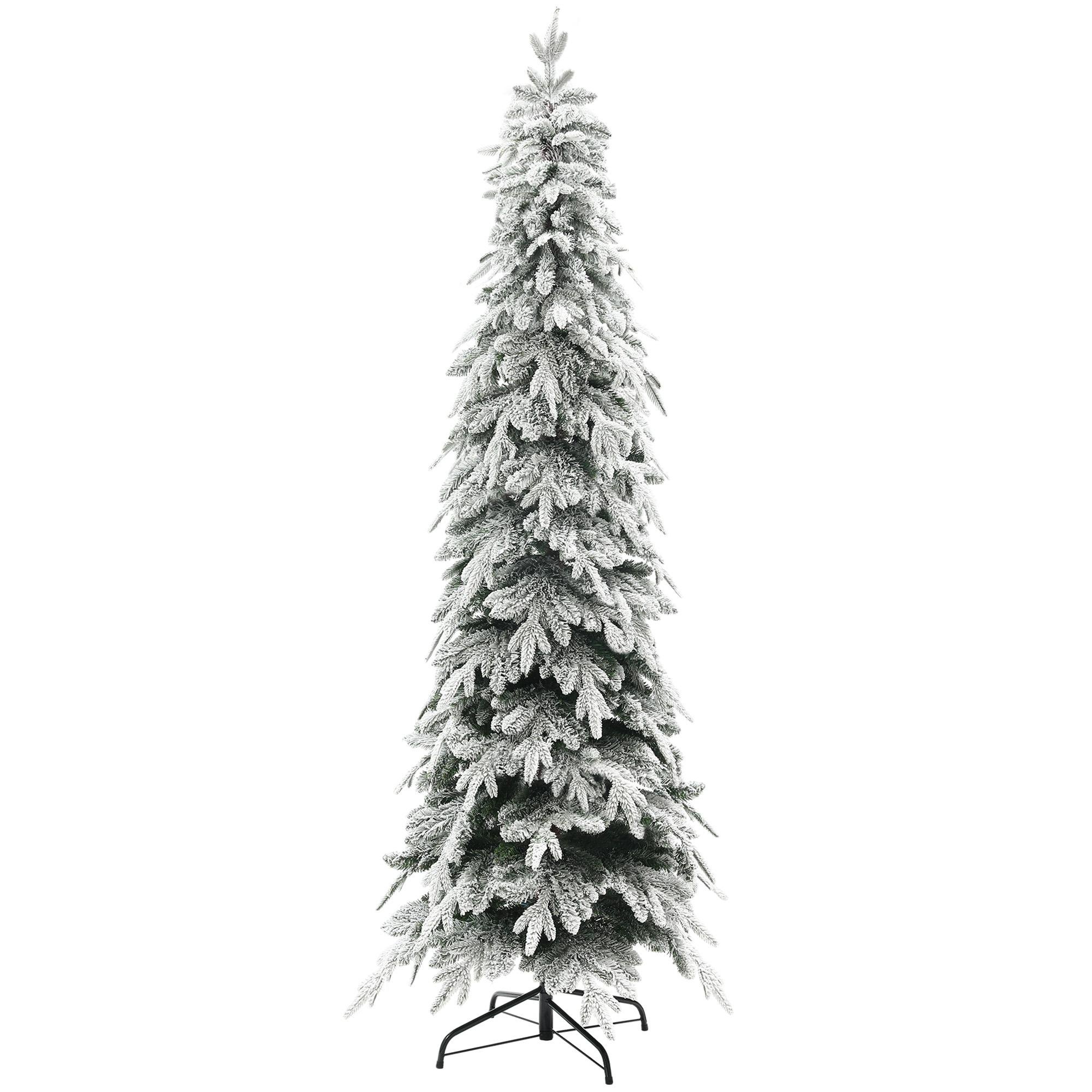 7ft Flocked Pencil Tree with 800 Tips and Auto-Open Branches