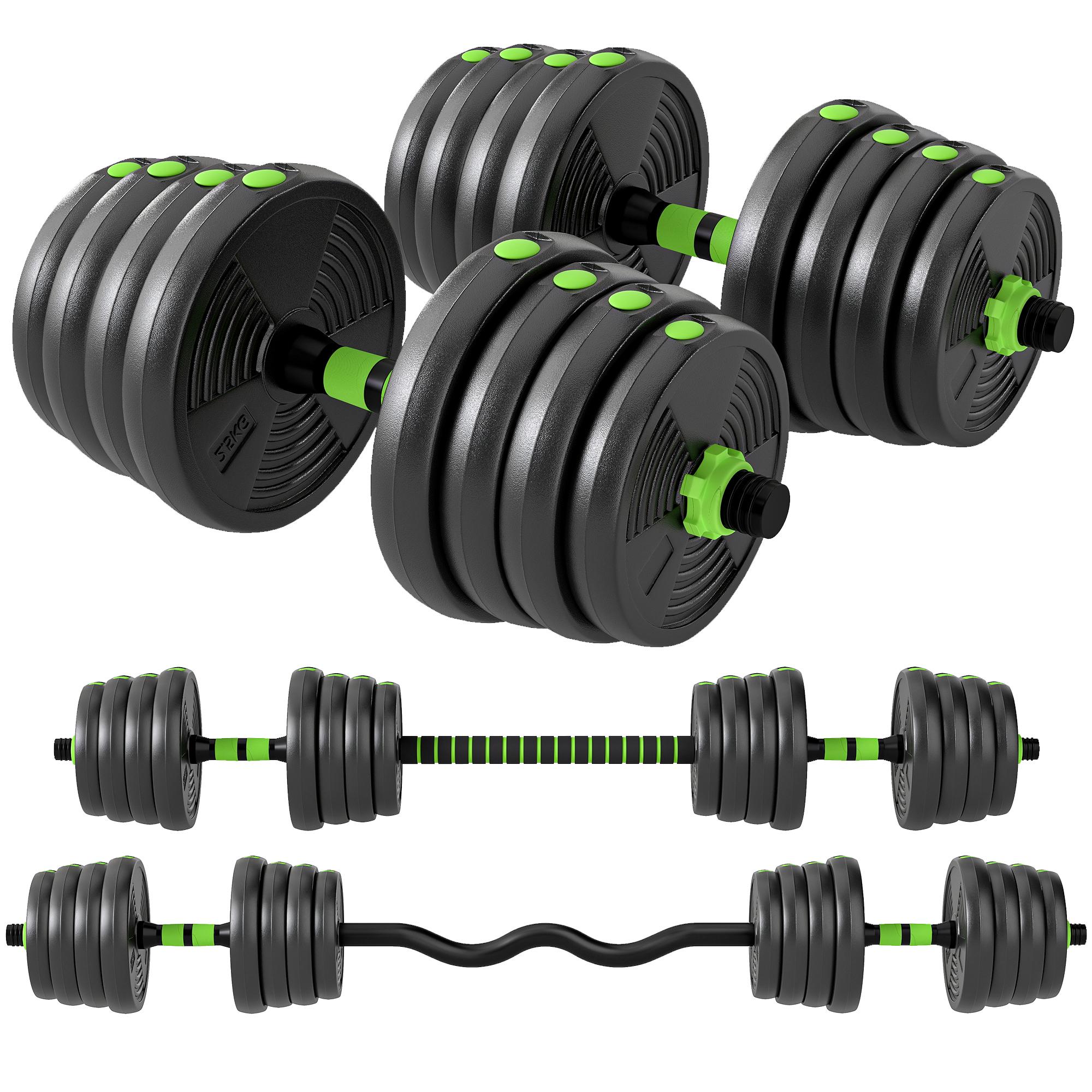 Green 66 lb Dumbbell Set, 4-in-1 Home Gym Weights