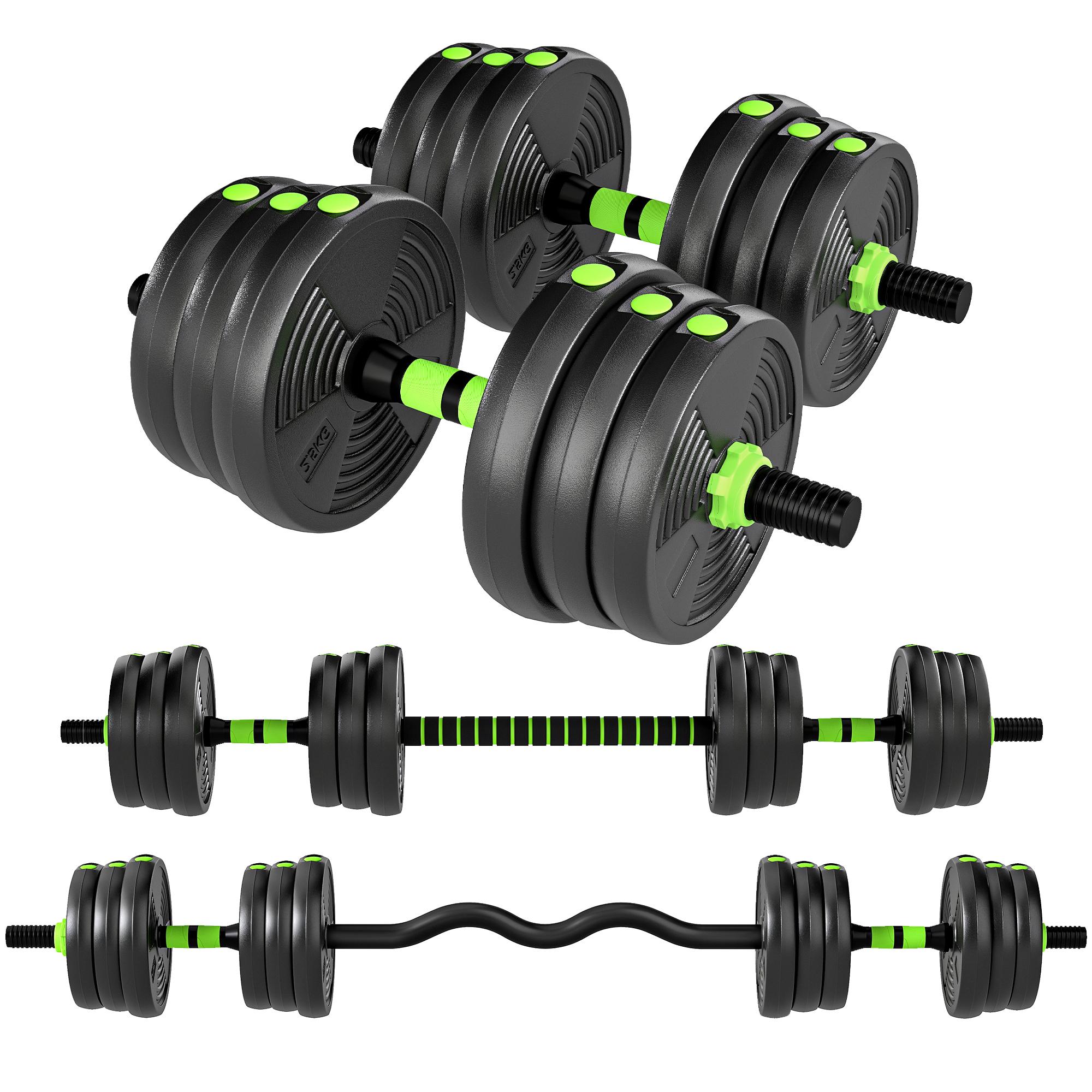 Green 55 lb Adjustable Dumbbells with Curl Bar
