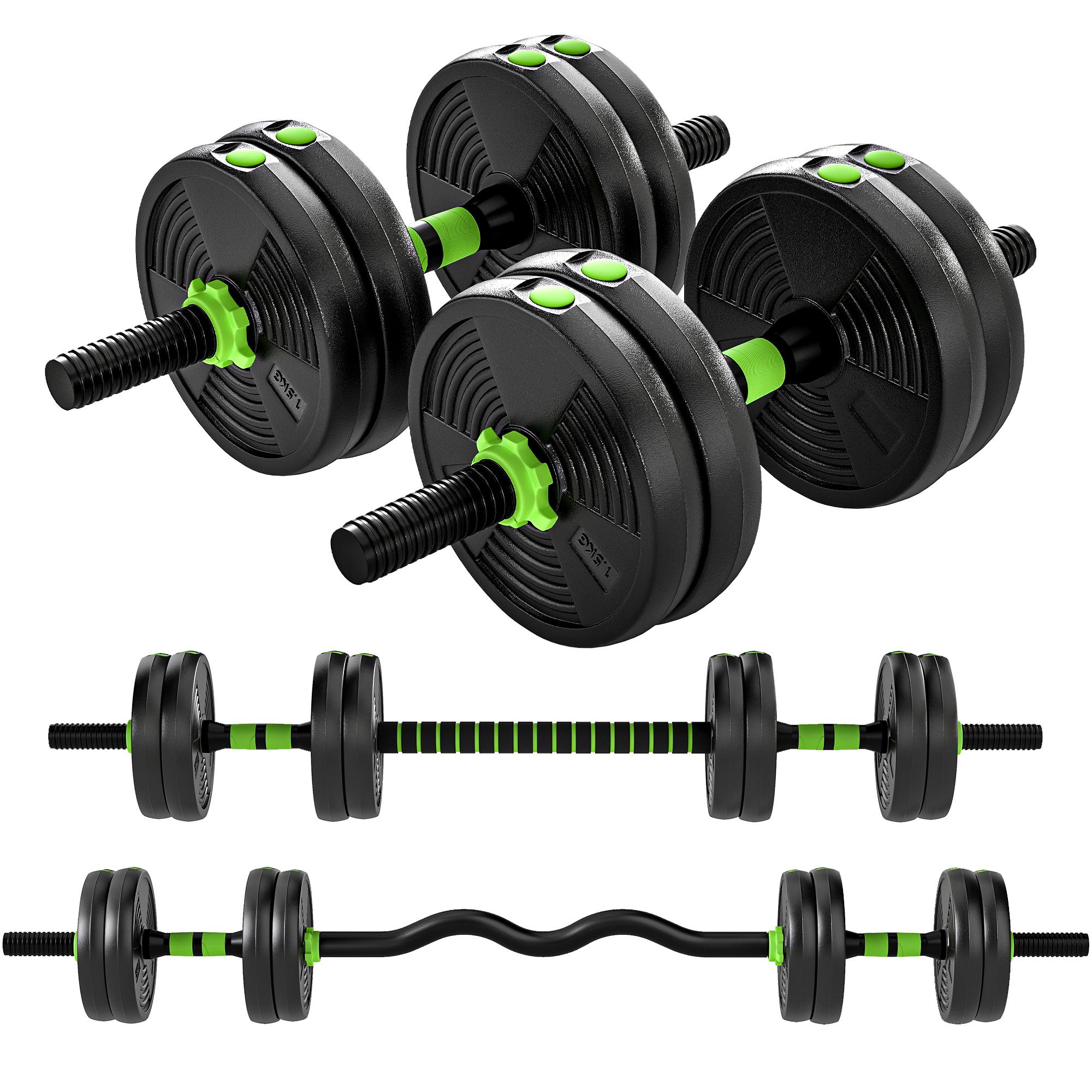 Green 33 lb Dumbbell Set, 4-in-1 Home Gym Weights