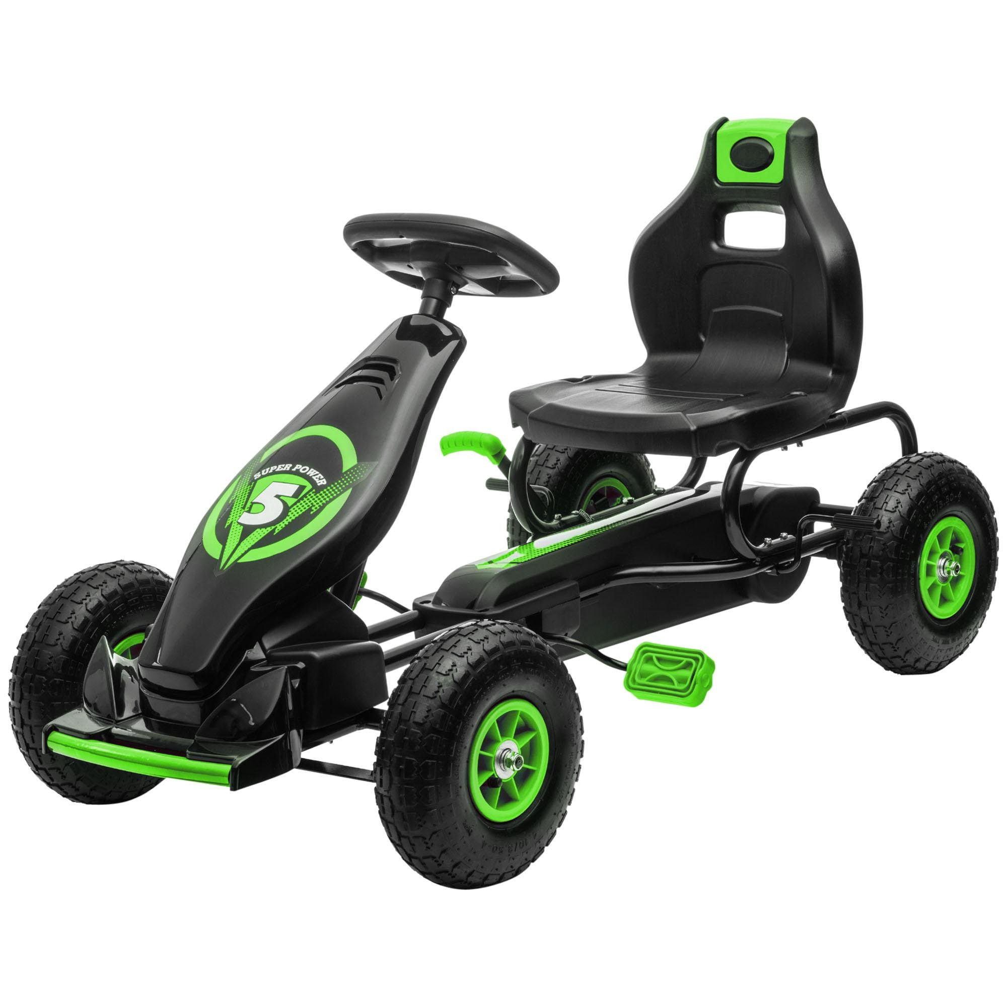 Green Pedal Go Kart with Adjustable Seat and Handbrake
