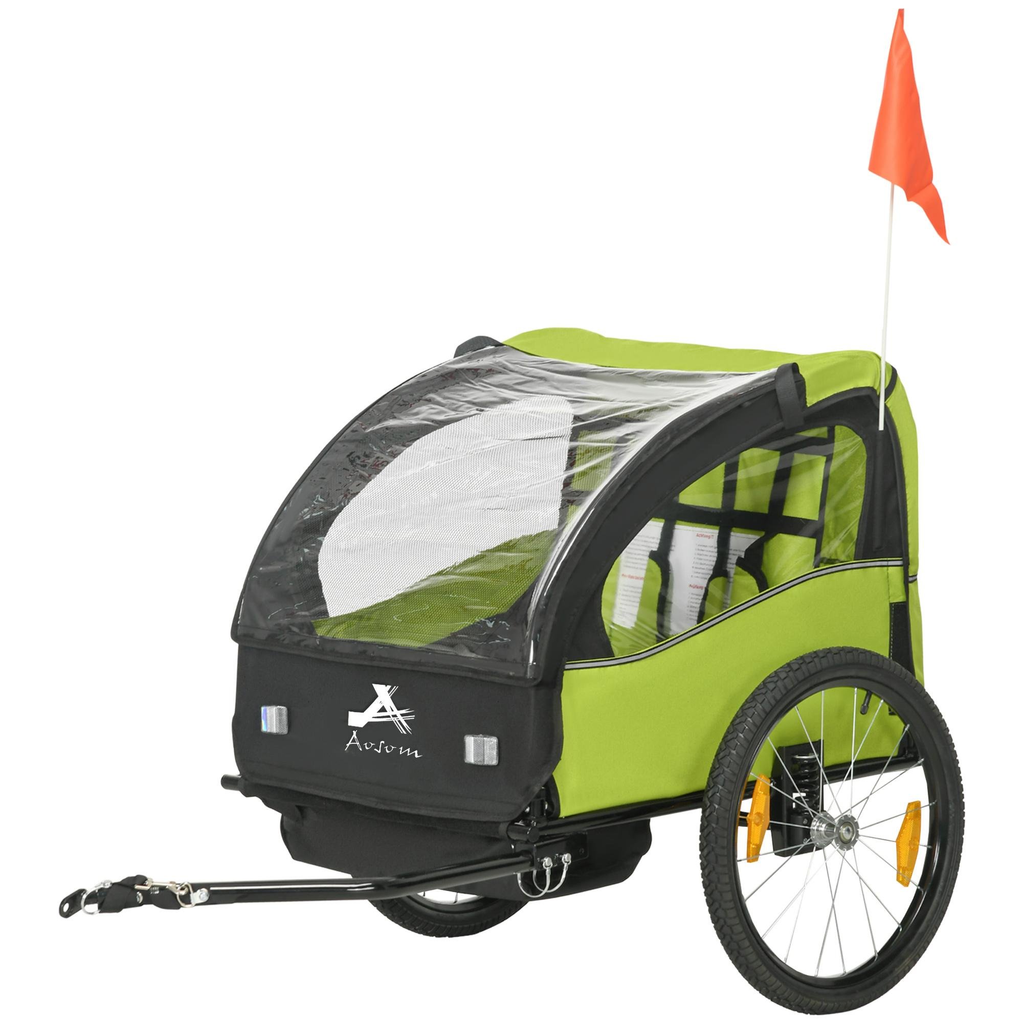 Green Two Seat Bike Trailer with 20-Inch Wheels