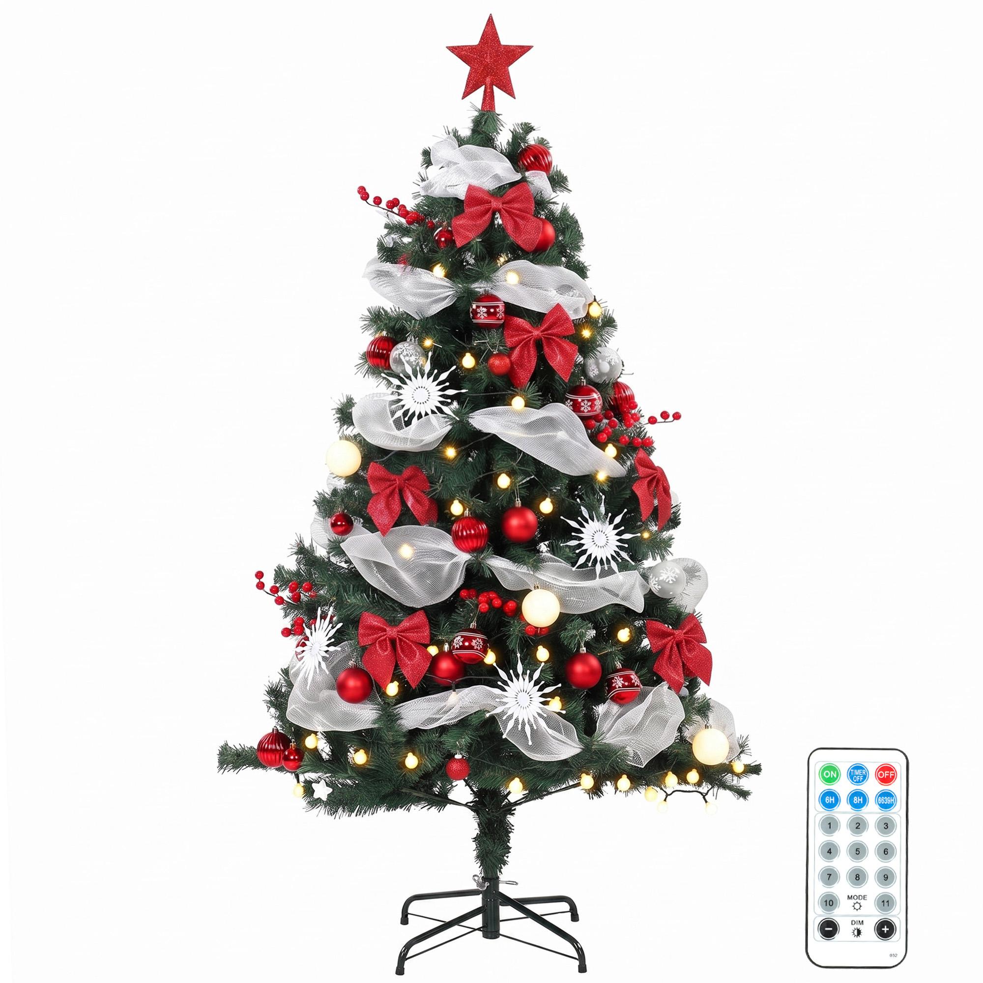 Red Green Prelit Tree with 150 Warm White LEDs