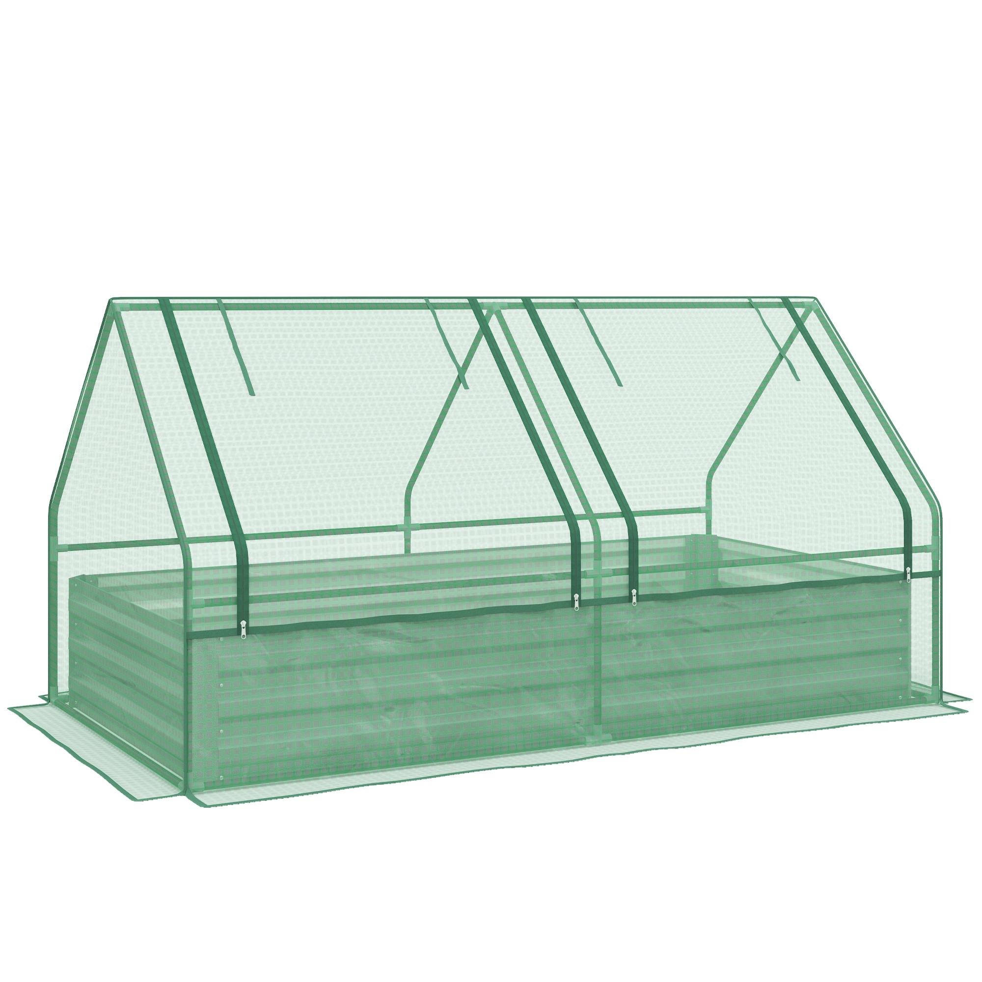 Green 6 ft Raised Greenhouse with Open-Bottom Planter