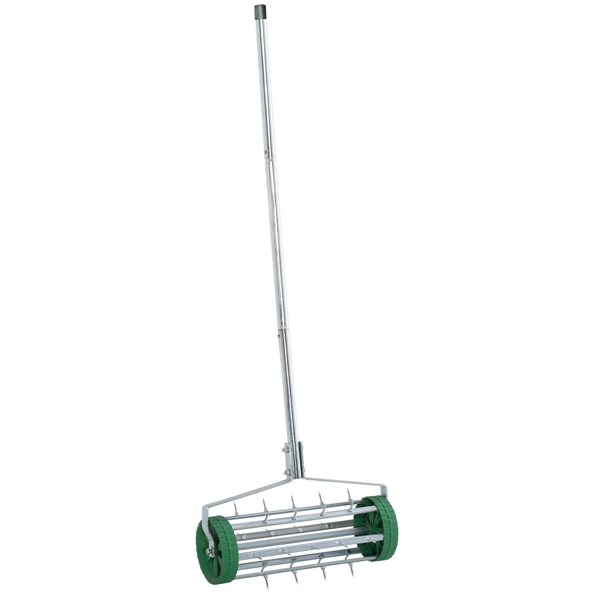 Green Rolling Lawn Aerator with Adjustable Handle for Lawns