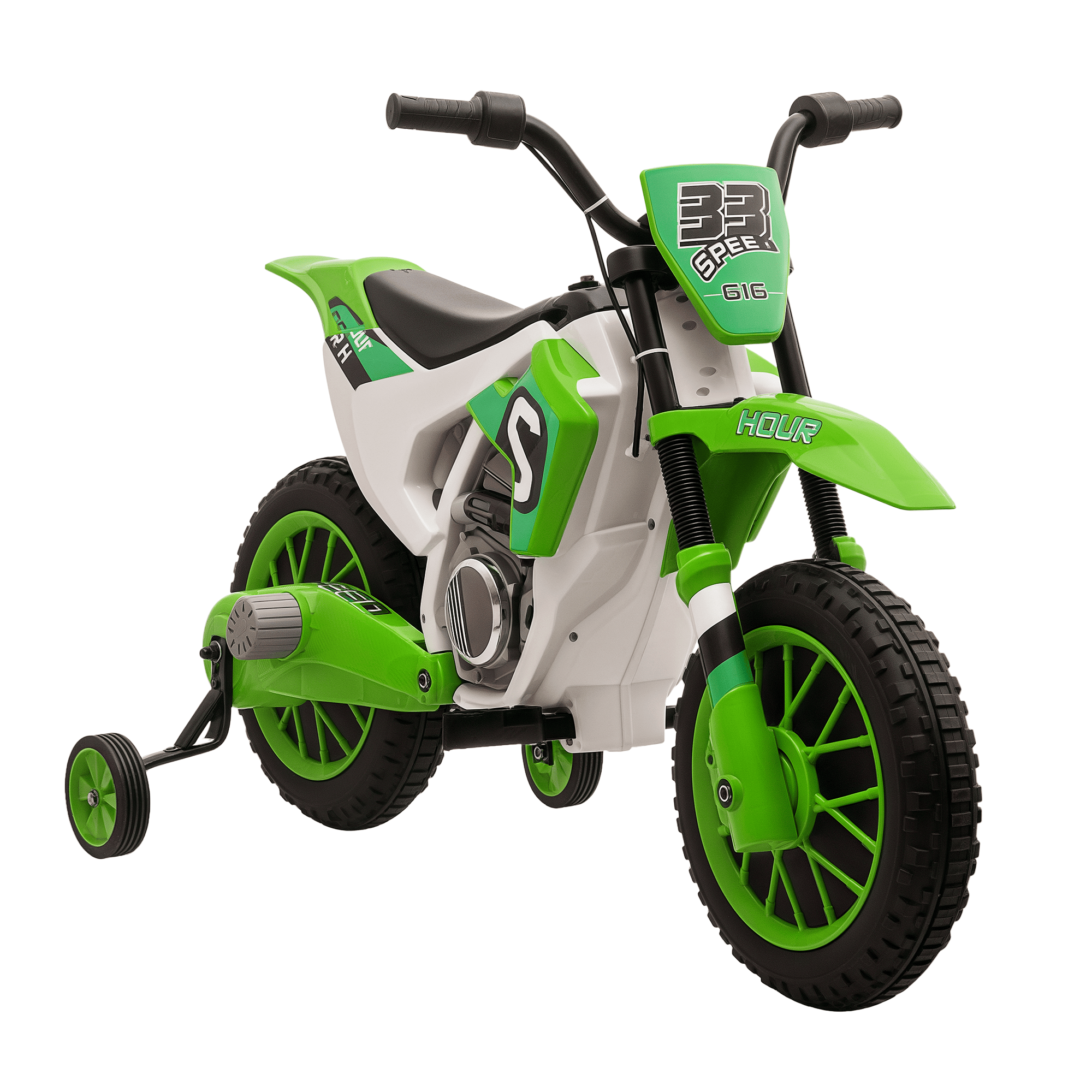 Green 12V Kids Motorcycle with Rechargeable Battery
