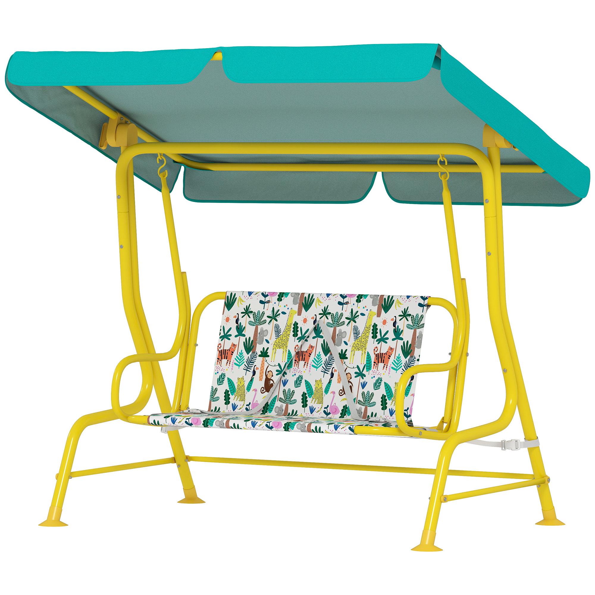 Green Two Seat Porch Swing with Adjustable Canopy