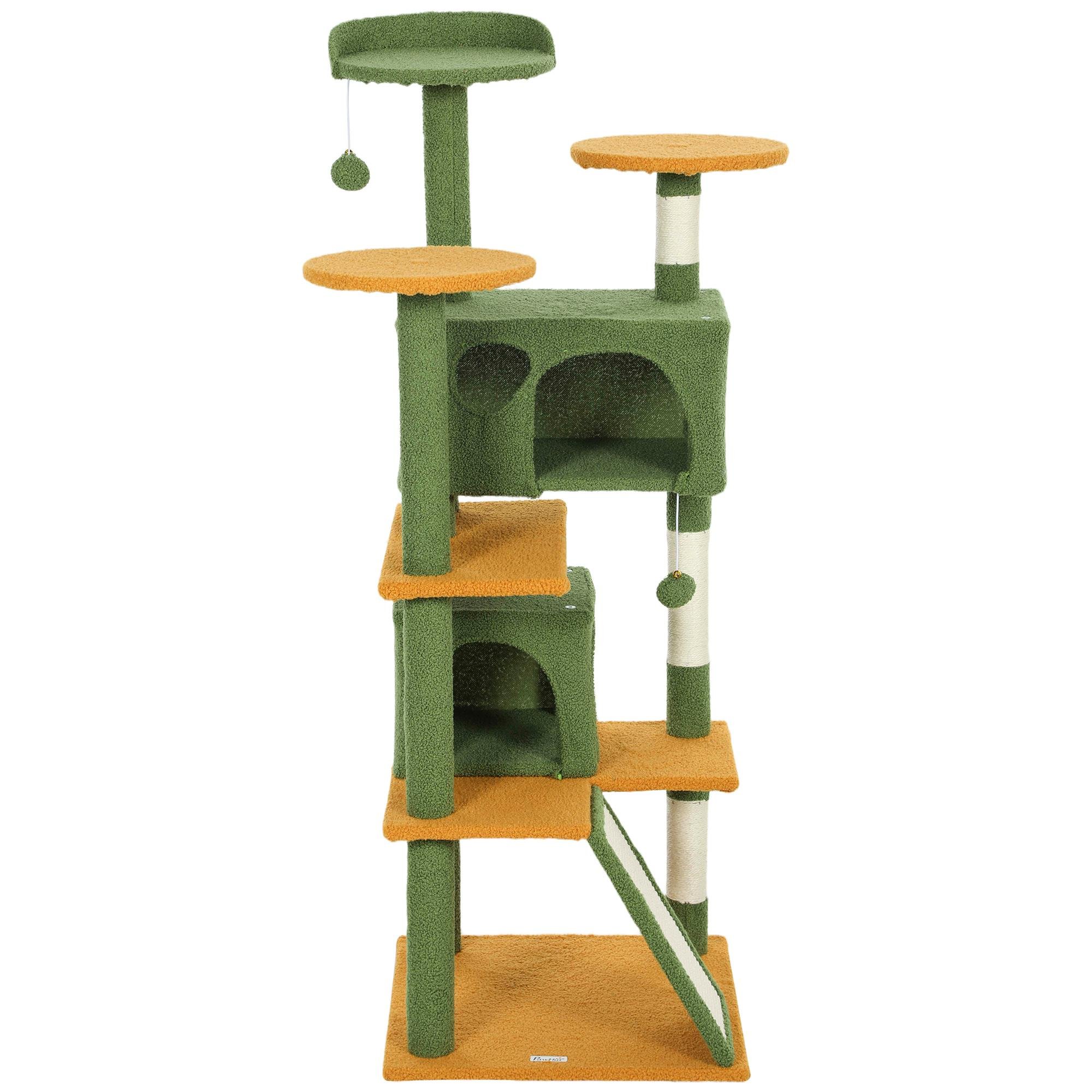 Green 54.3 Inch Cat Tree with Multi-Level Activity Centre