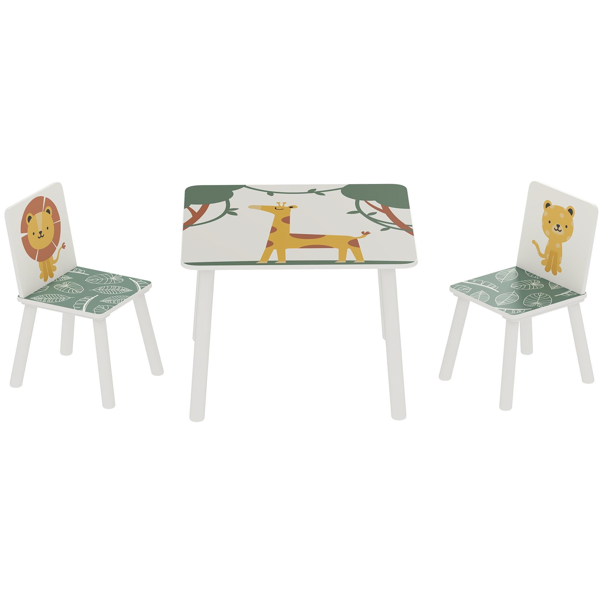 Green Animal Kids Table Set with Two Matching Chairs