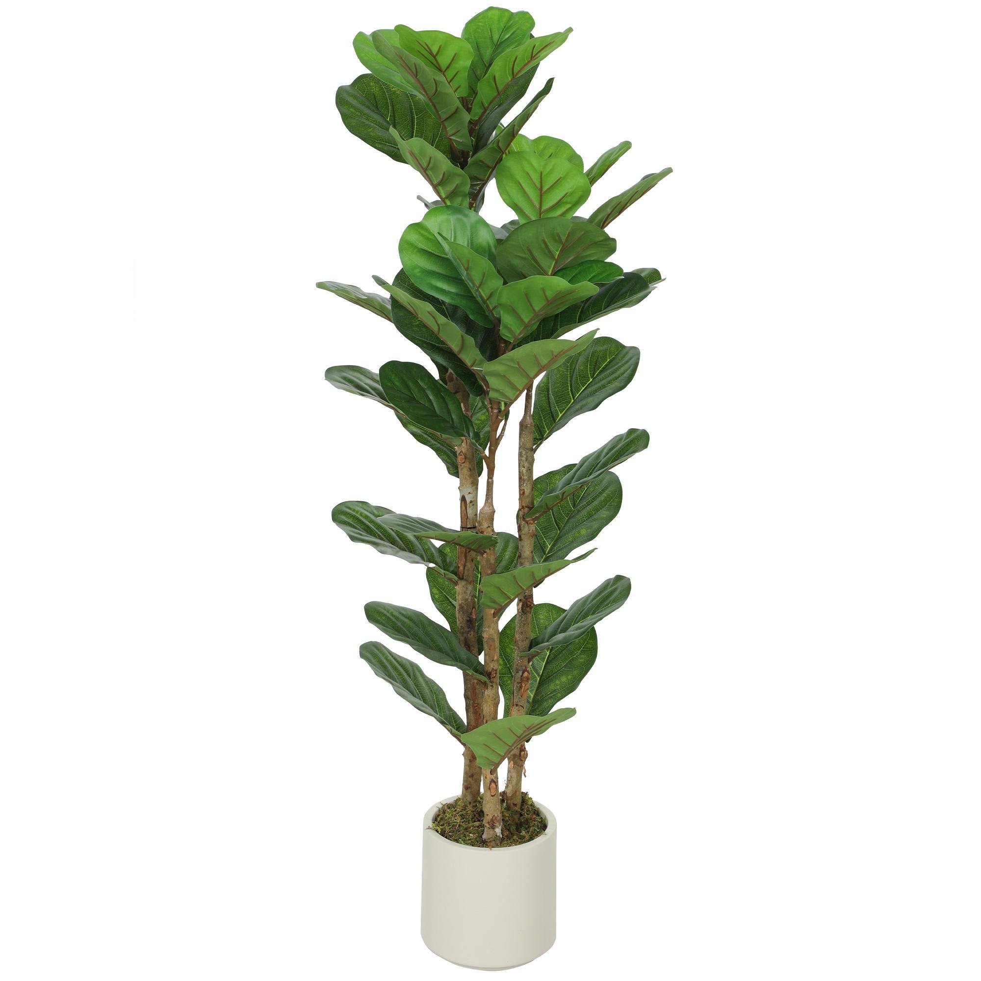 4ft Green PEVA Fiddle Leaf Tree with Solid Wood Trunks