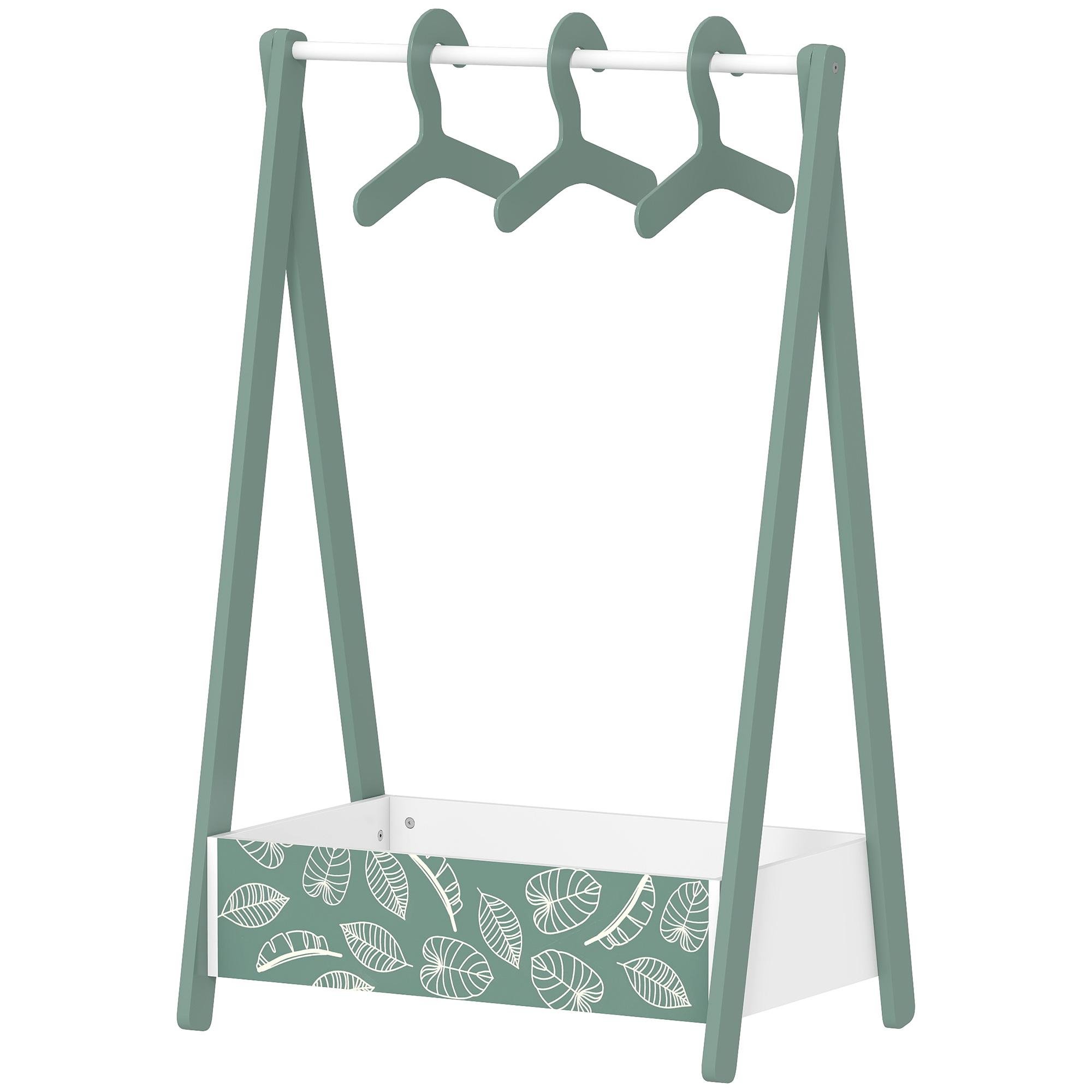 Green Pine Kids Clothing Rack with Shelf, 3 Hangers for Ages 3-6