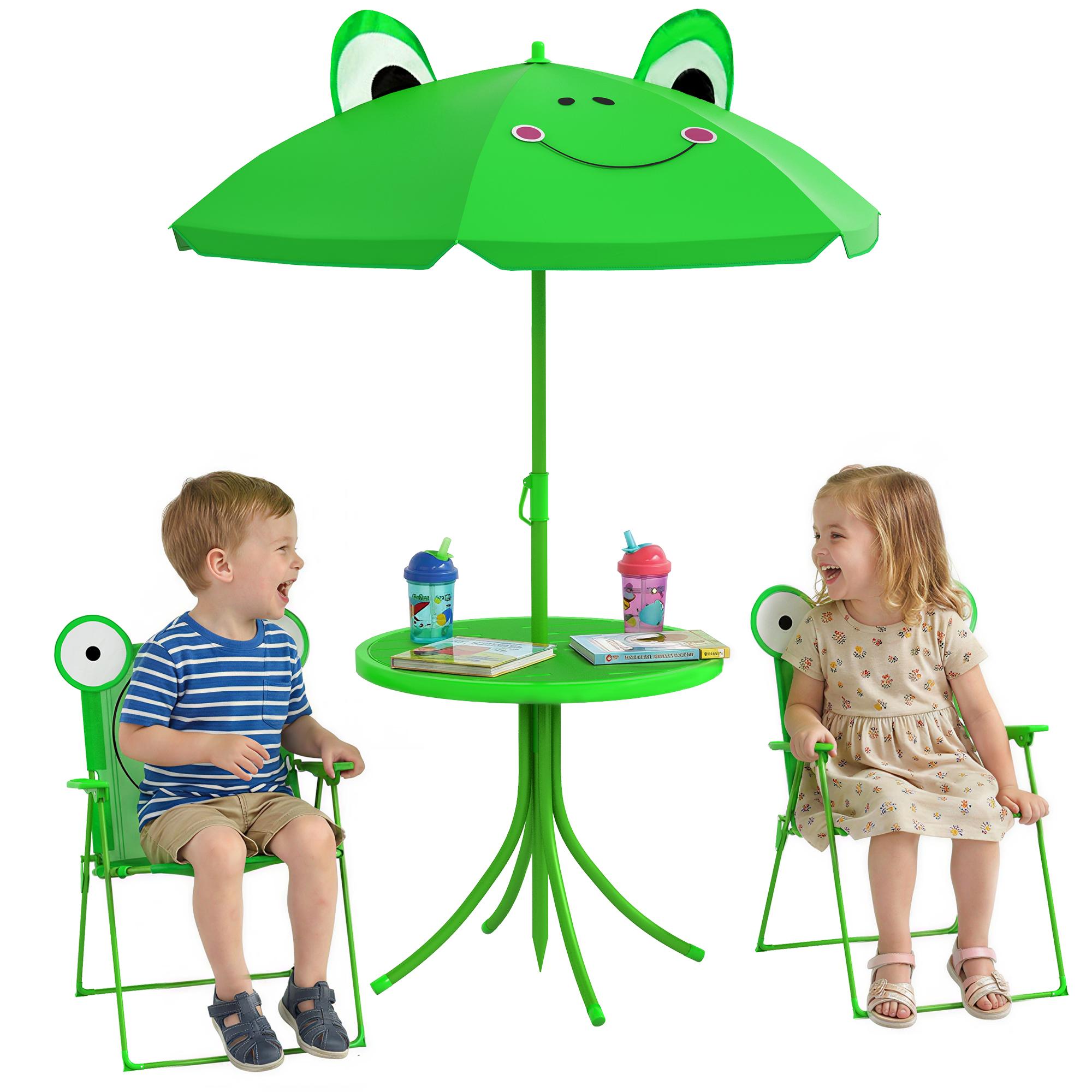 Green Metal Kids Picnic Set with Folding Chairs and Umbrella