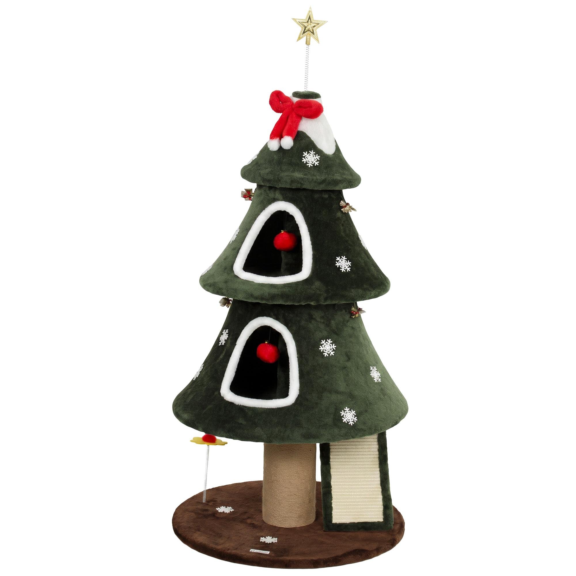 Green Christmas Cat Tree with Dual Condos, 52 in