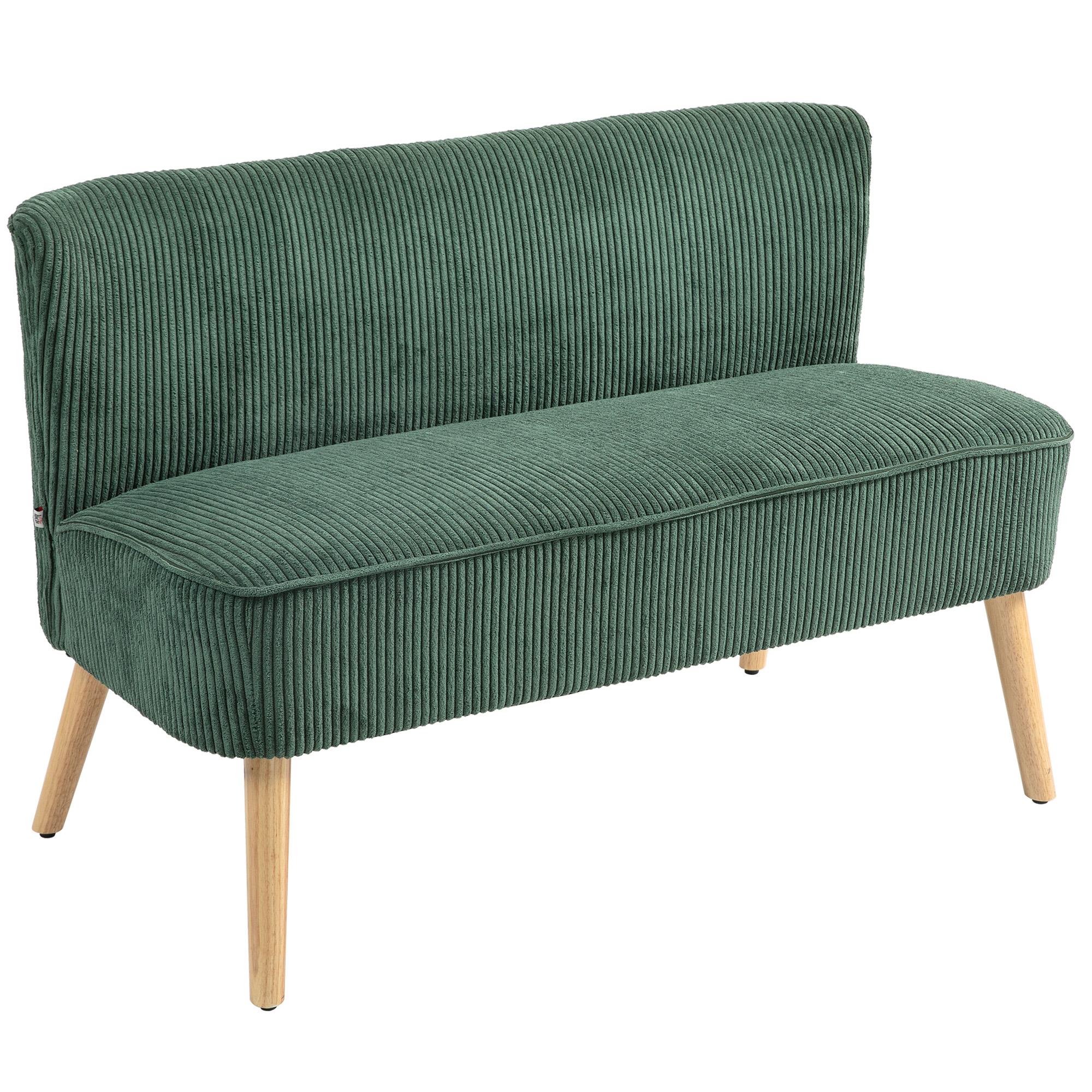 Green Corduroy Loveseat with Rubber Wood Legs, 46.1 in