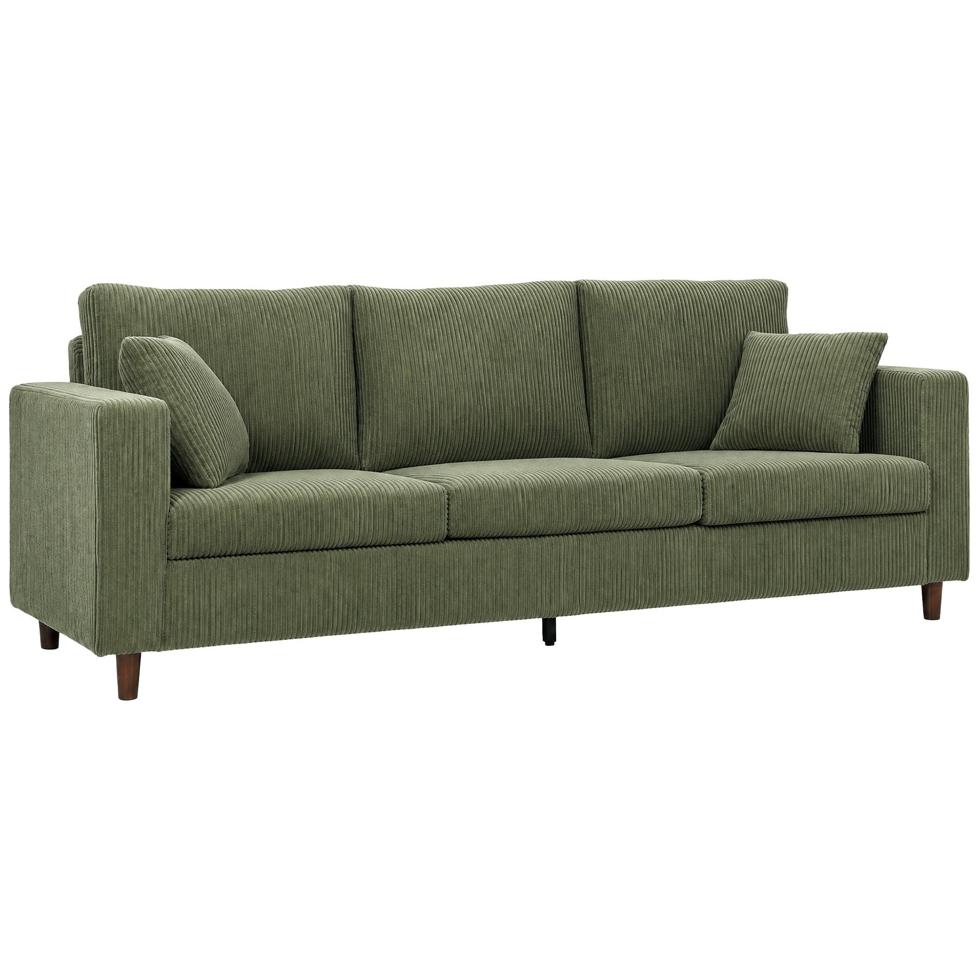 Green Corduroy Three Seater Sofa with Wide Seat
