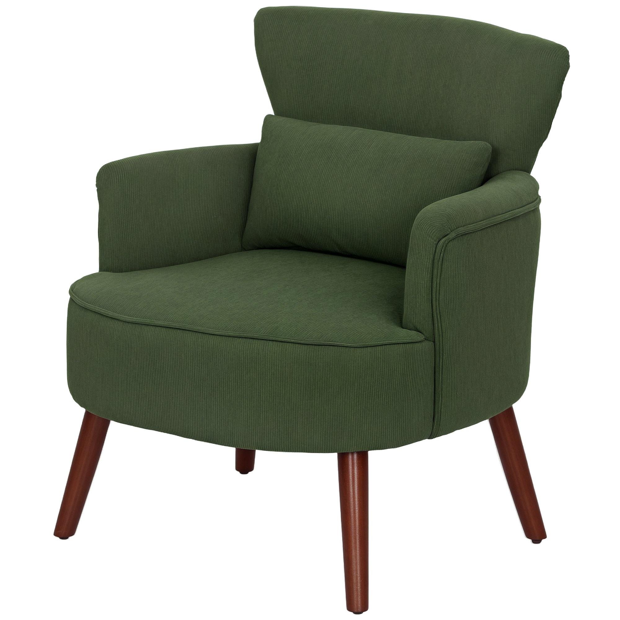 Green Corduroy Wingback Chair with Lumbar Pillow