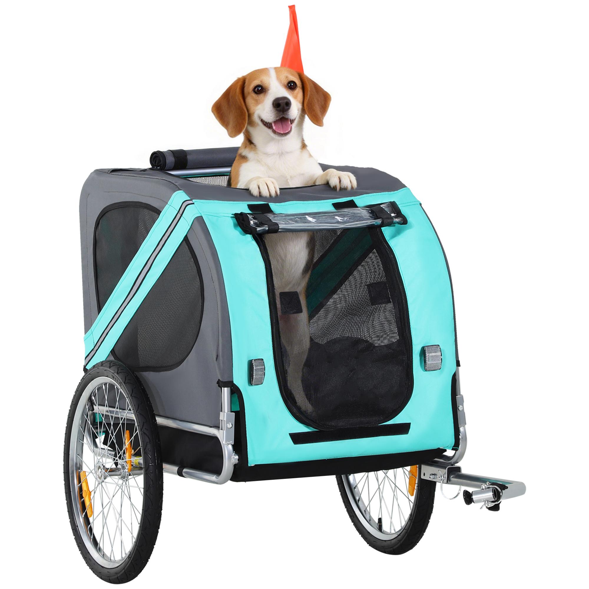 Green Steel Dog Bike Trailer with Mesh Windows for Medium Dogs