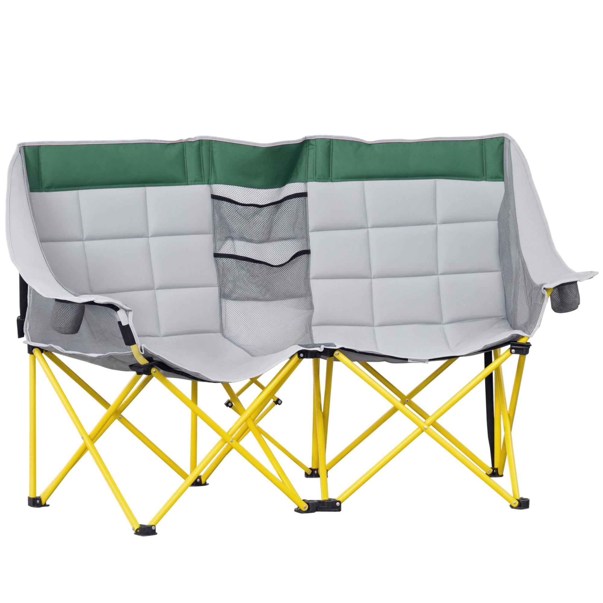 Green Double Camping Chair – Folding Loveseat for Camping