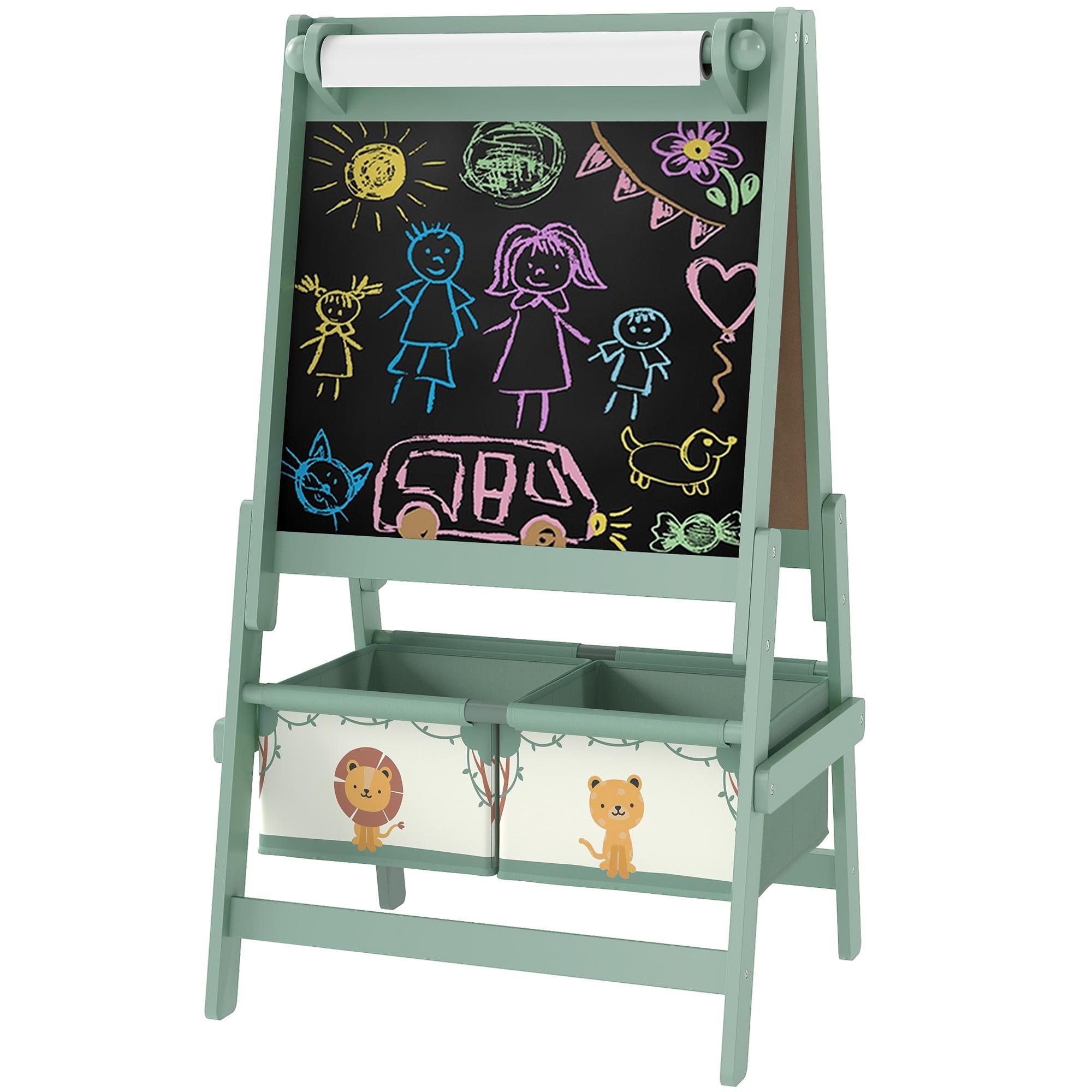 Green Kids Art Easel, Double-Sided 3-in-1 Station