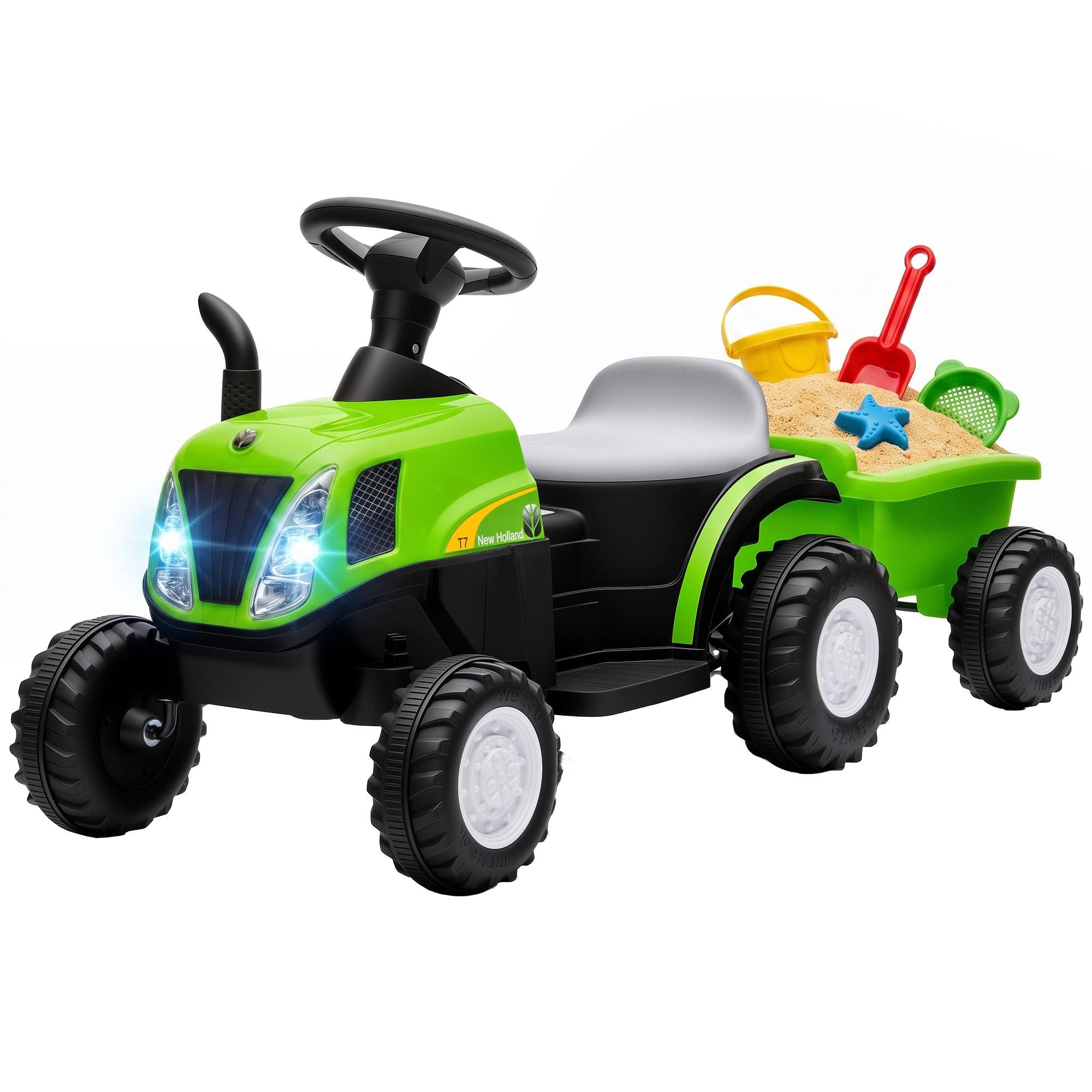 Green 6V Toddler Tractor with Detachable Trailer