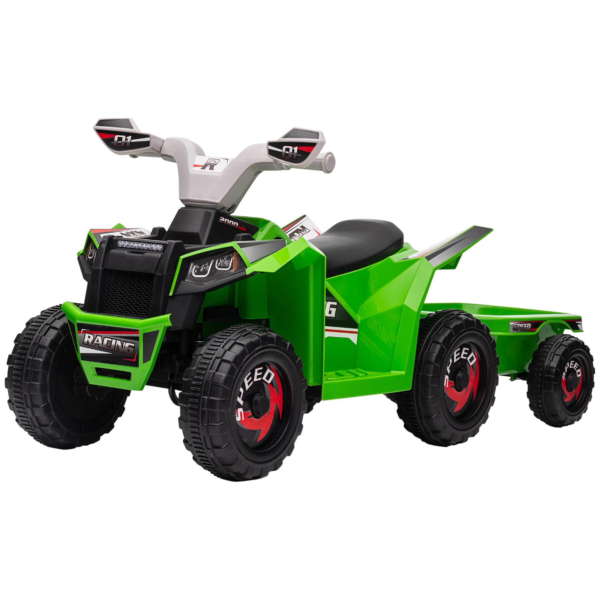 Green 6V Trailer ATV with Forward and Reverse Controls