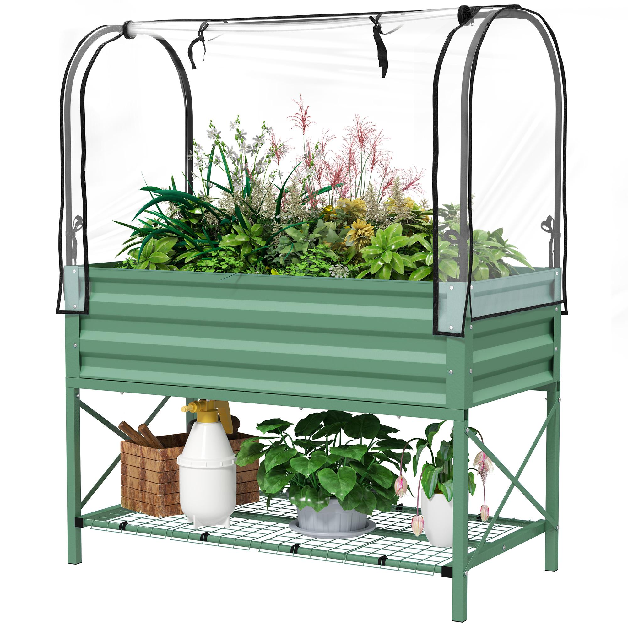 Green Covered Metal Elevated Planter with Roll-Up Cover, 41.7 in