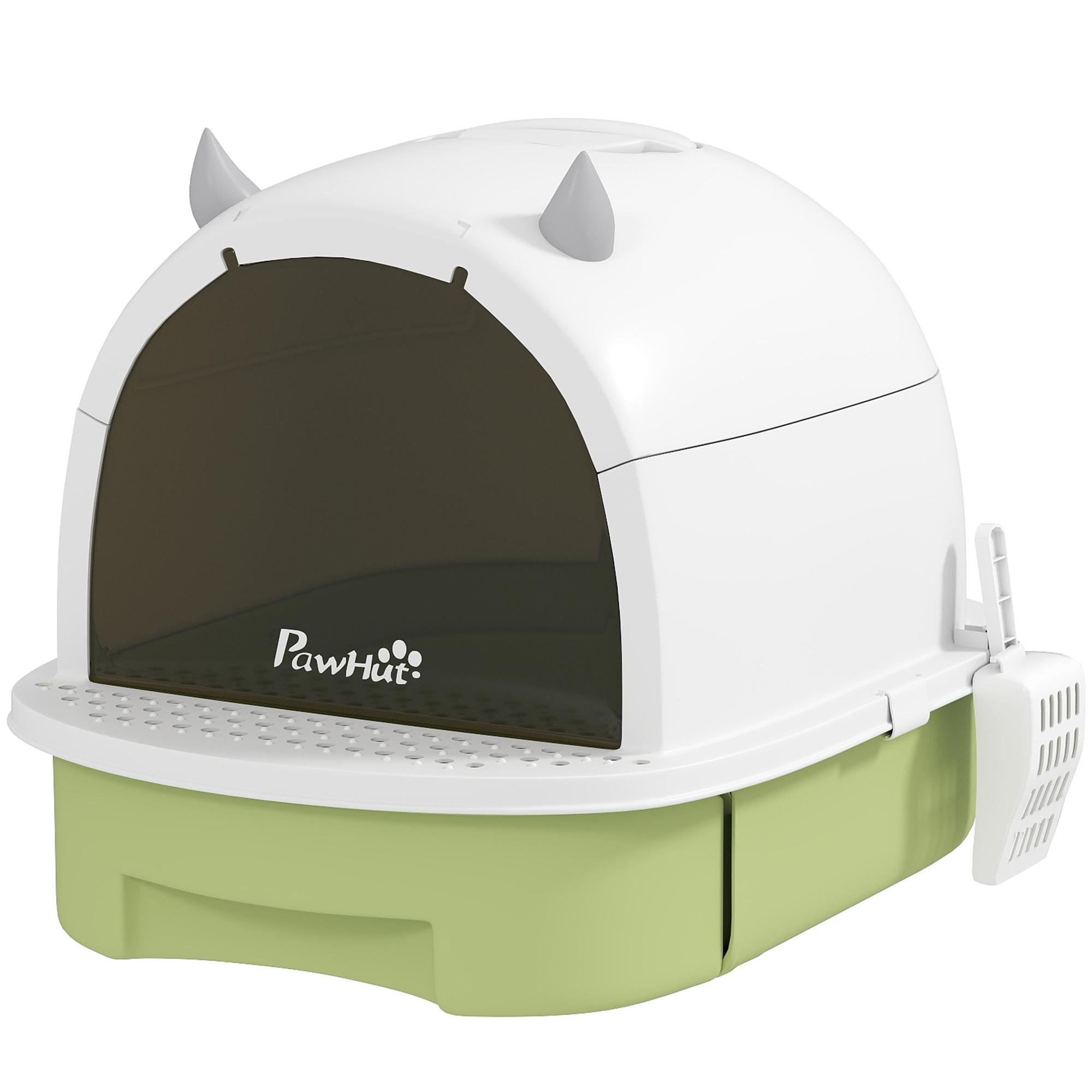 Green Enclosed Cat Litter Box with Easy-Clean Drawer