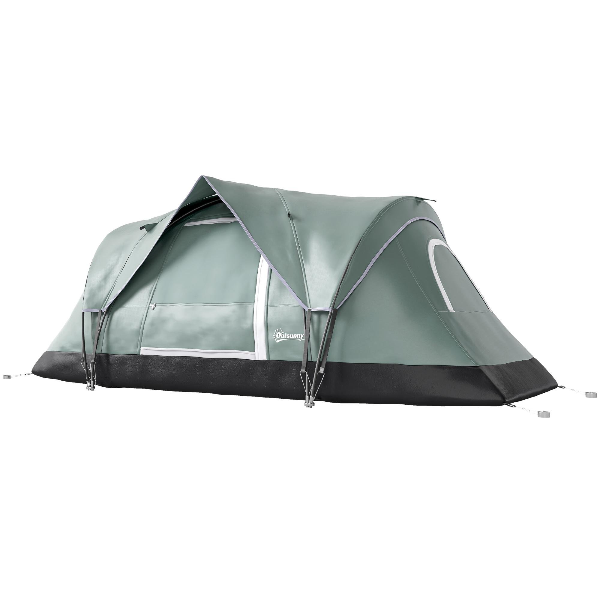 5 Person Green Camping Tent with Two-Layer Design