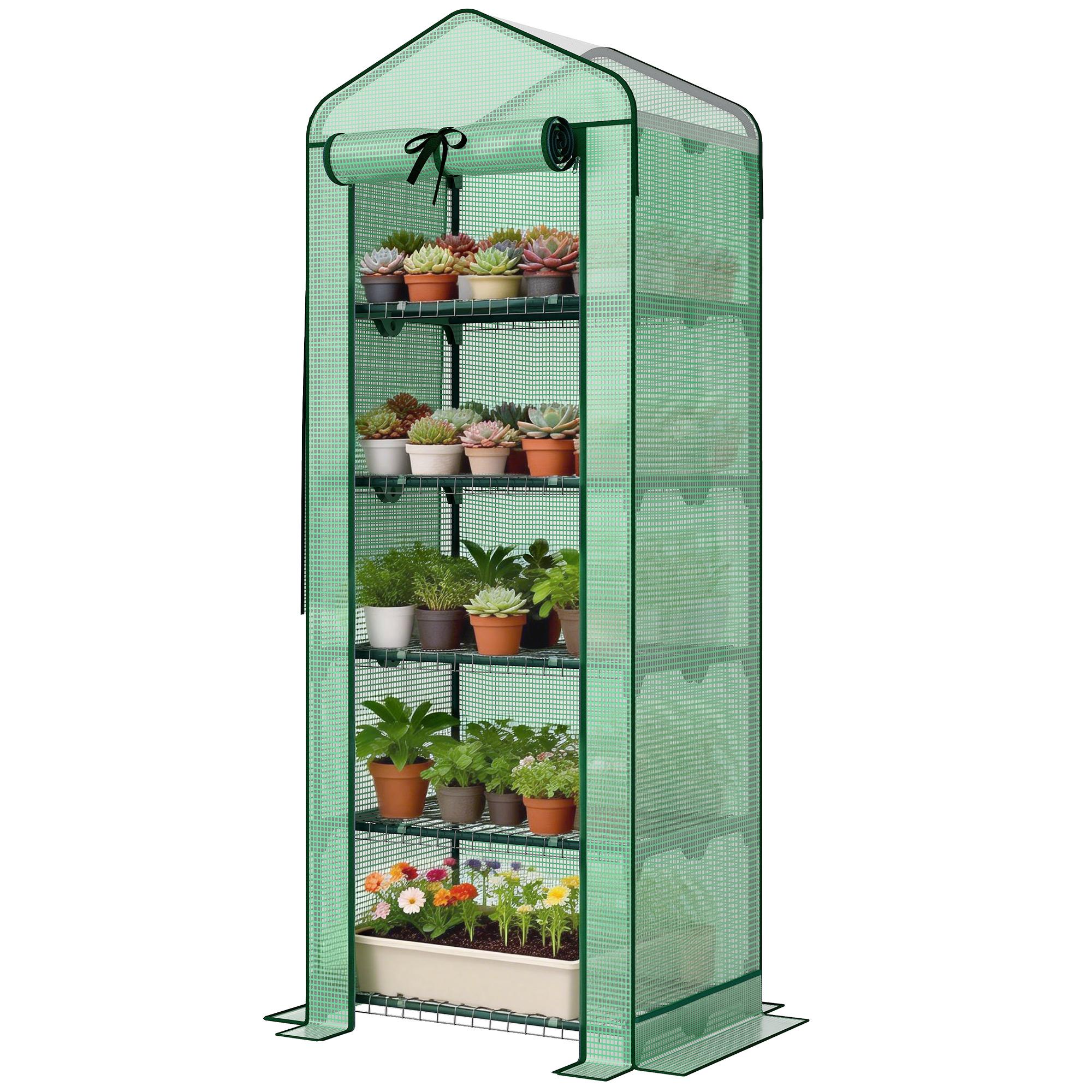 5 Tier Green Mesh Greenhouse with Roll-Up Door