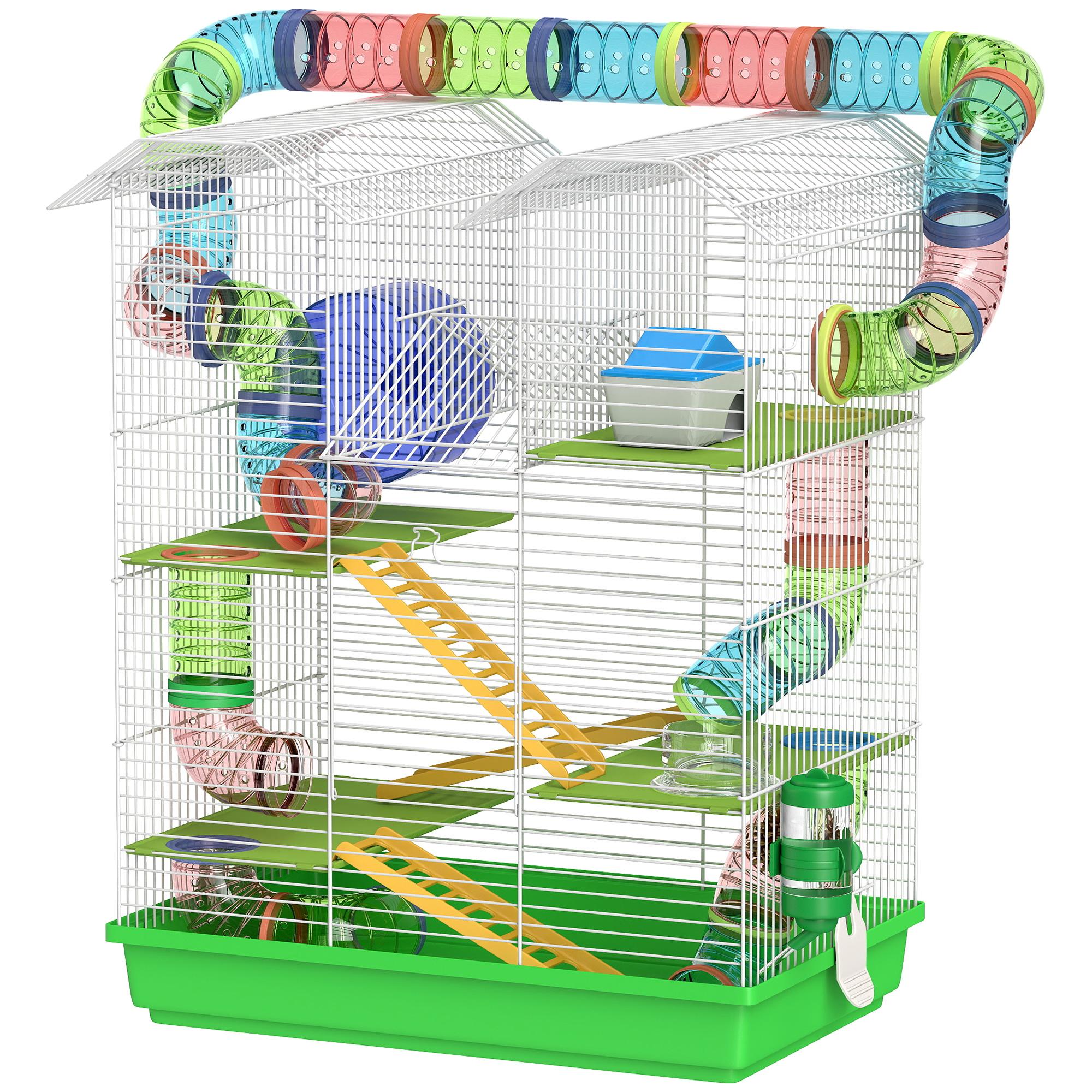 Green 5 Tier Hamster Cage with Tubes, Wheel and House