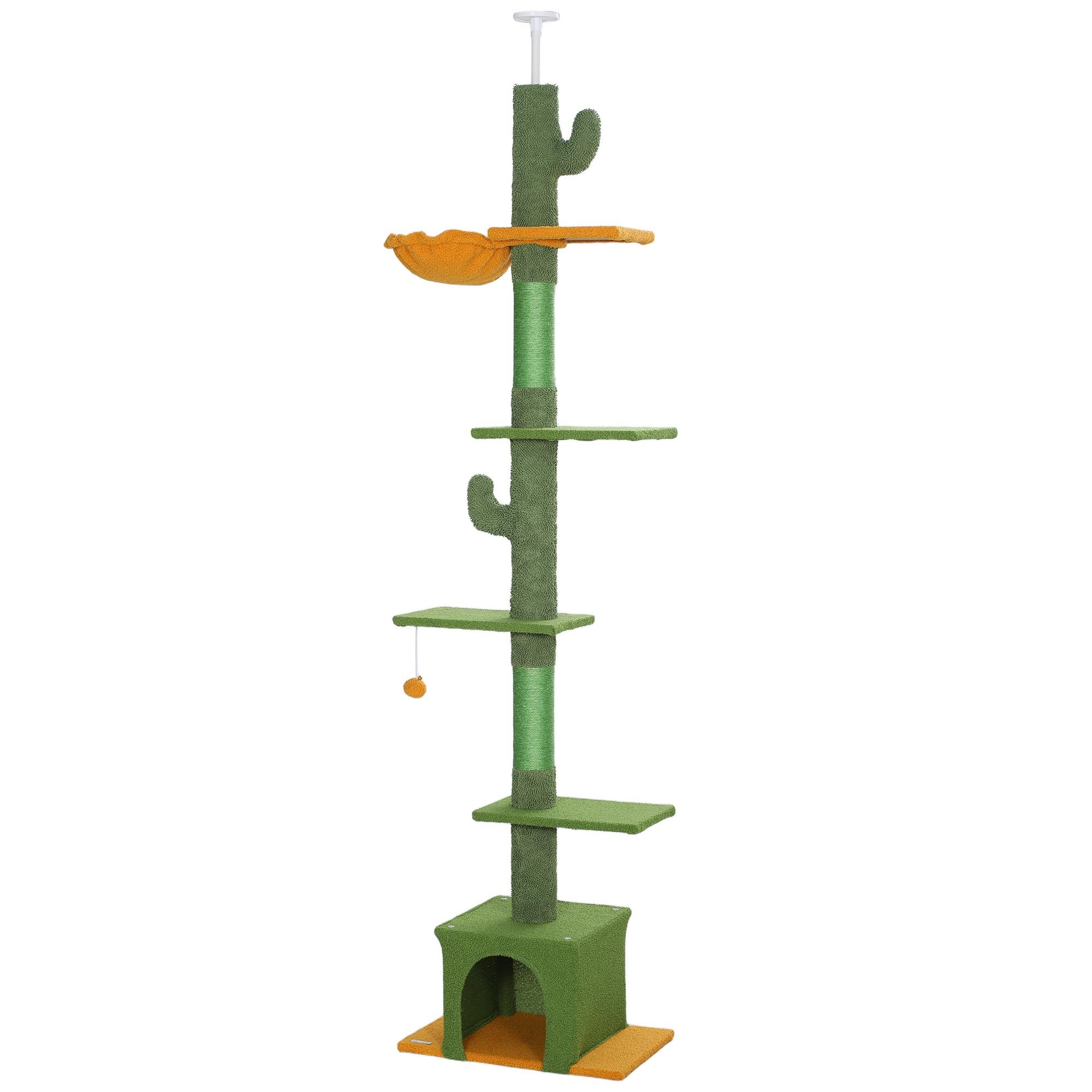 Green Ceiling Cat Tree with Hammock and Adjustable Height