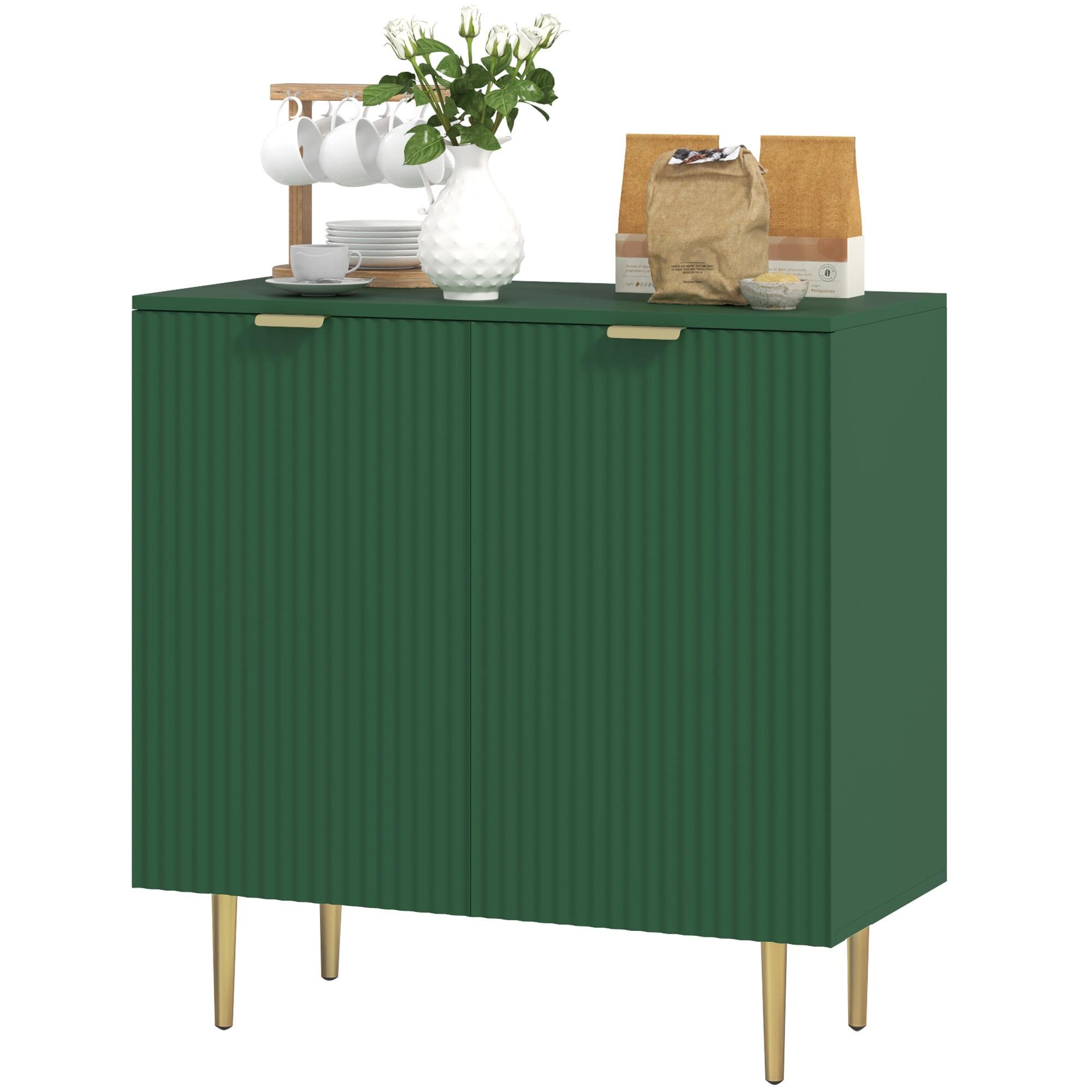 Green Fluted Buffet Cabinet with Adjustable Shelves for Kitchens