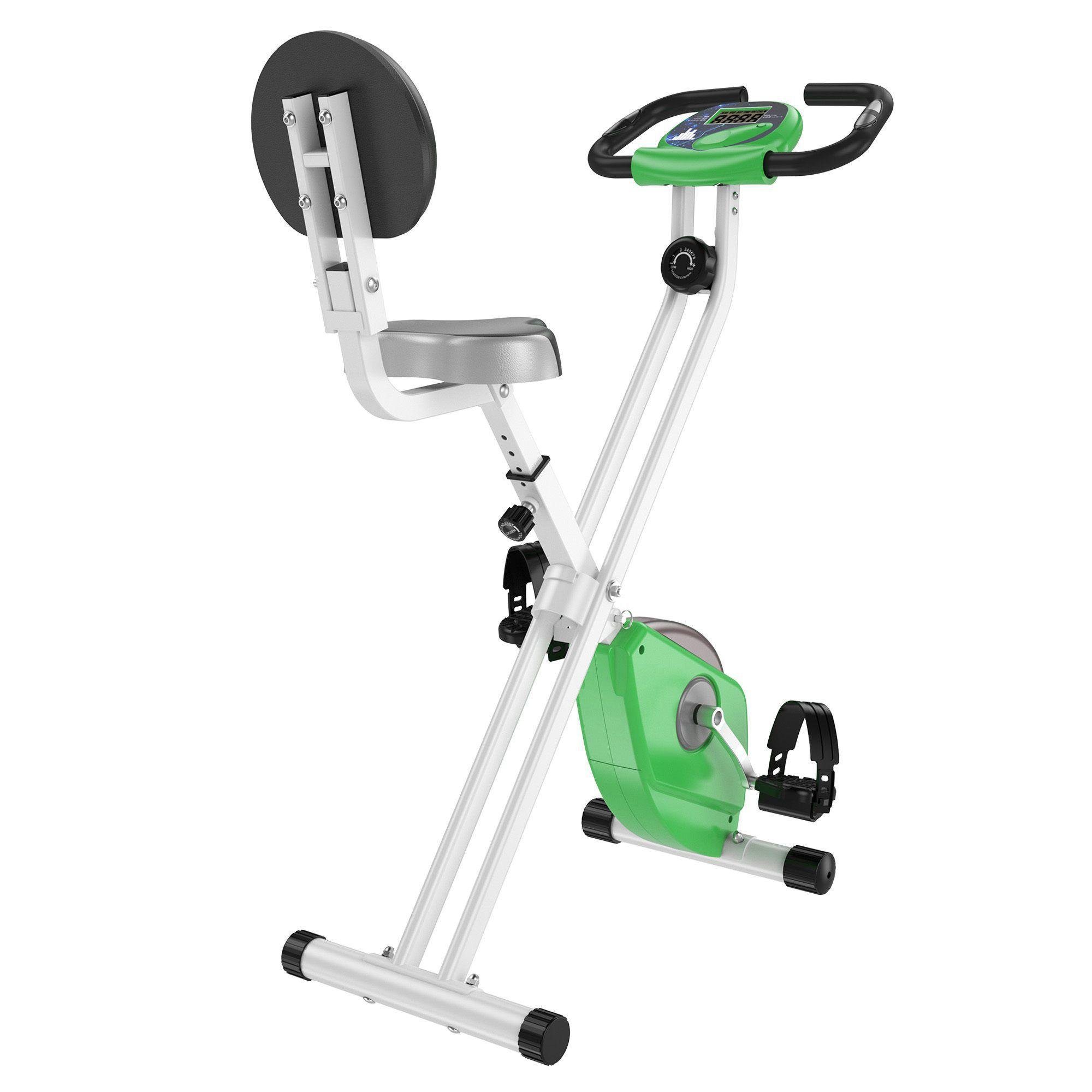 Green Foldable Magnetic Exercise Bike, 8 Resistance Levels