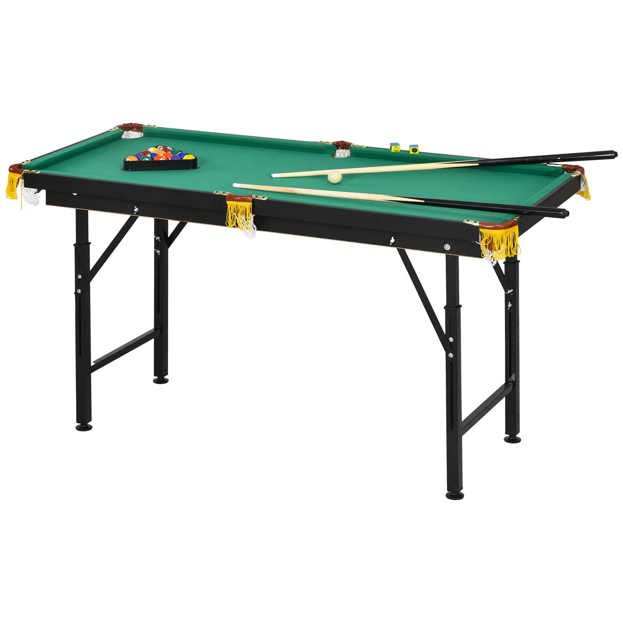 55 Inch Adjustable Pool Table, Folding Green Game Table