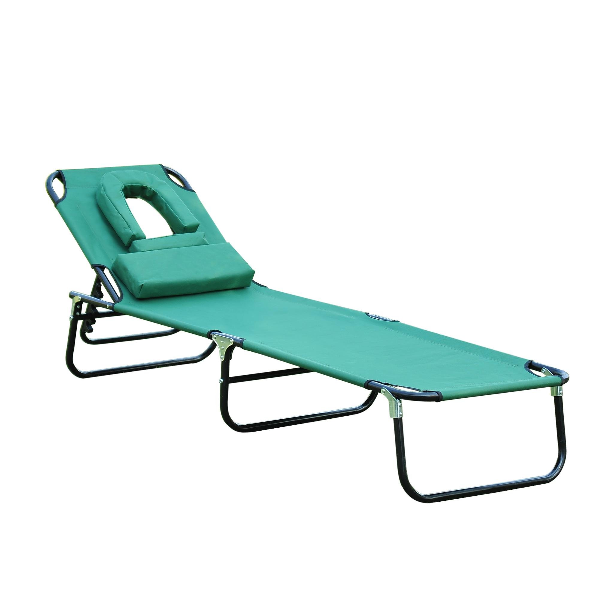 Green Folding Patio Lounger, Face Hole, 3-Position Backrest