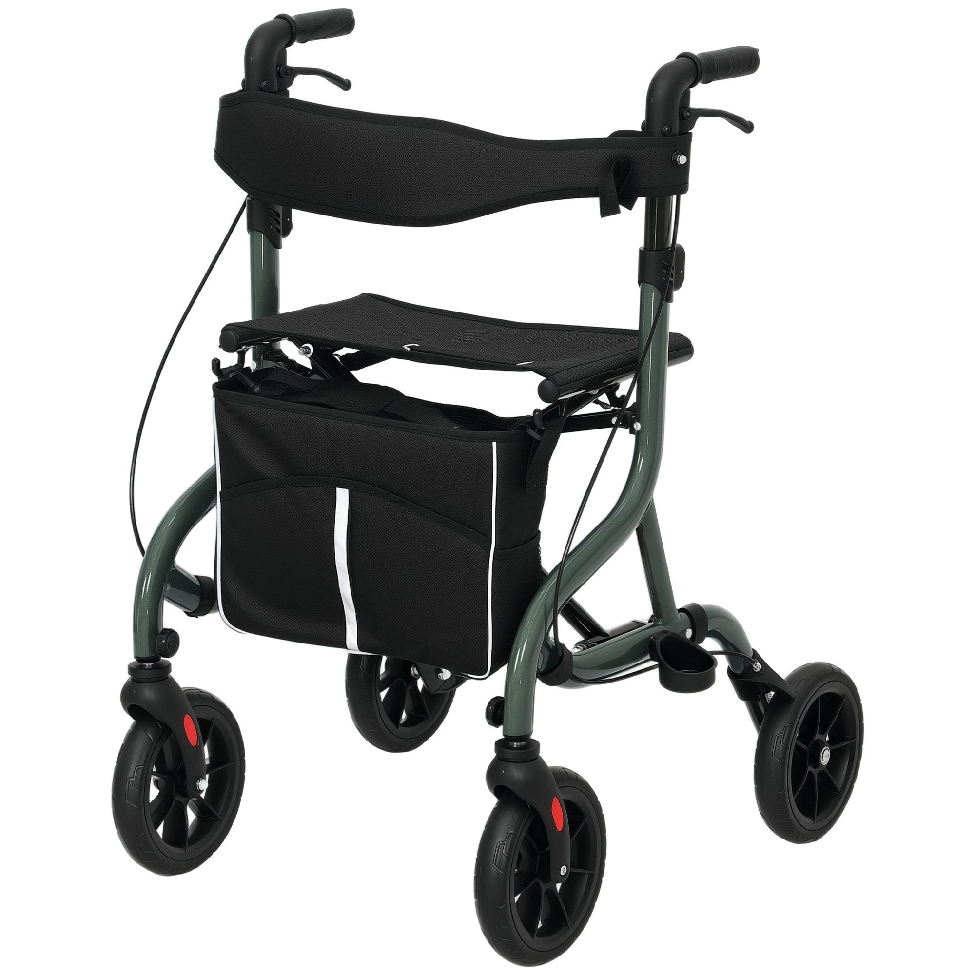 Green Rollator Walker with Seat, Foldable 4-Wheel Design