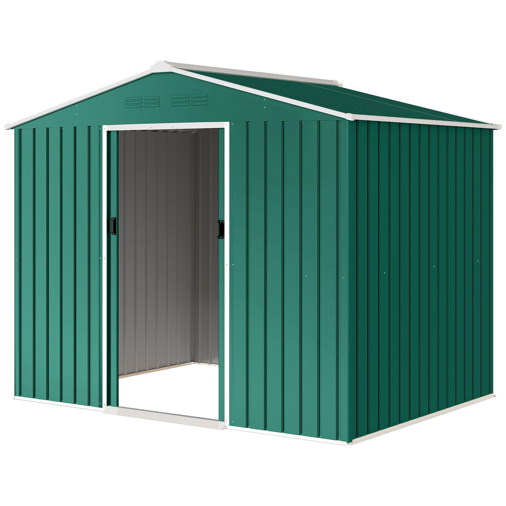 Green 8x6 Steel Shed with Lockable Sliding Doors