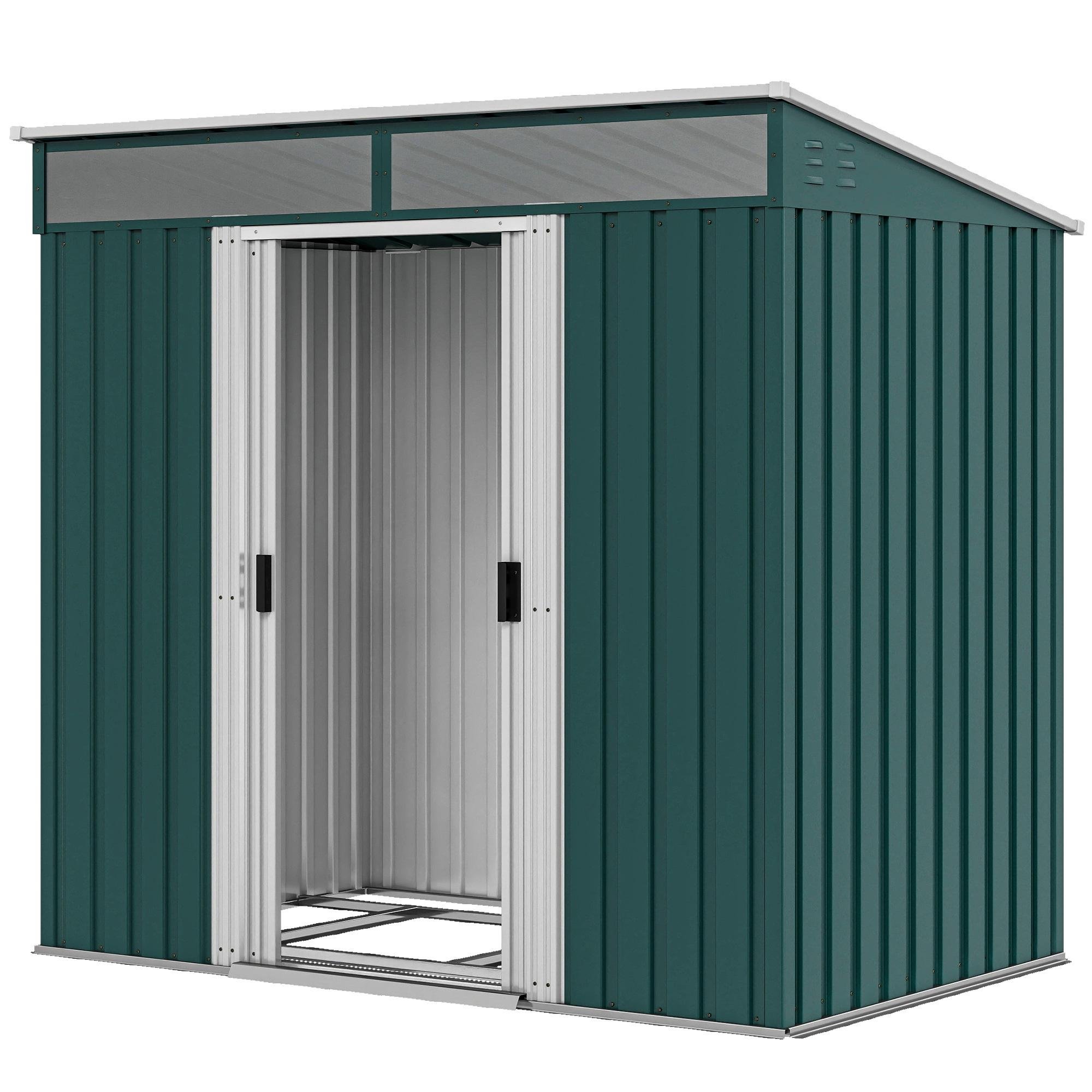 Green 6.5x4 Metal Shed with Foundation Kit