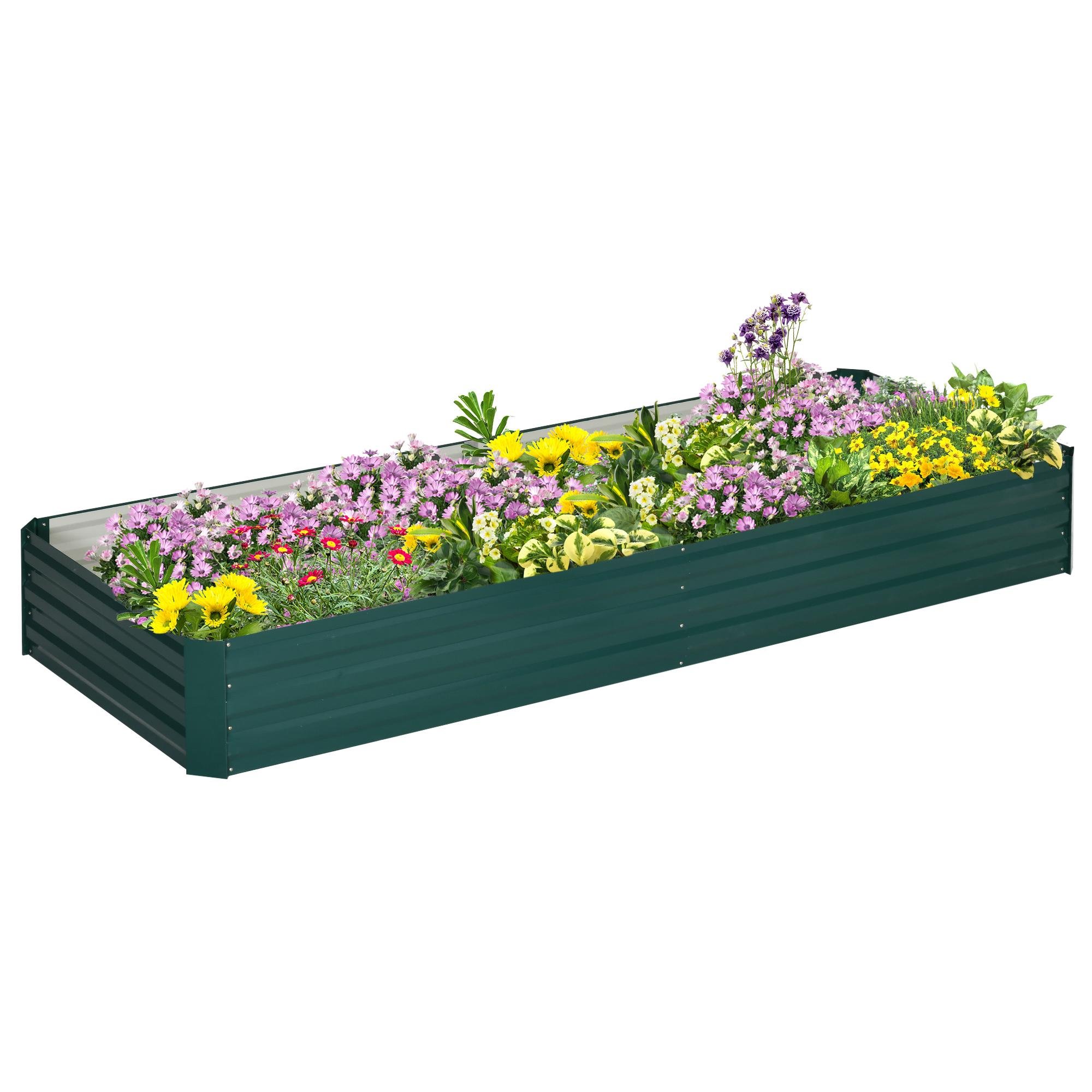 Green Galvanized Planter Box, Open-Bottom 8 x 3 FT