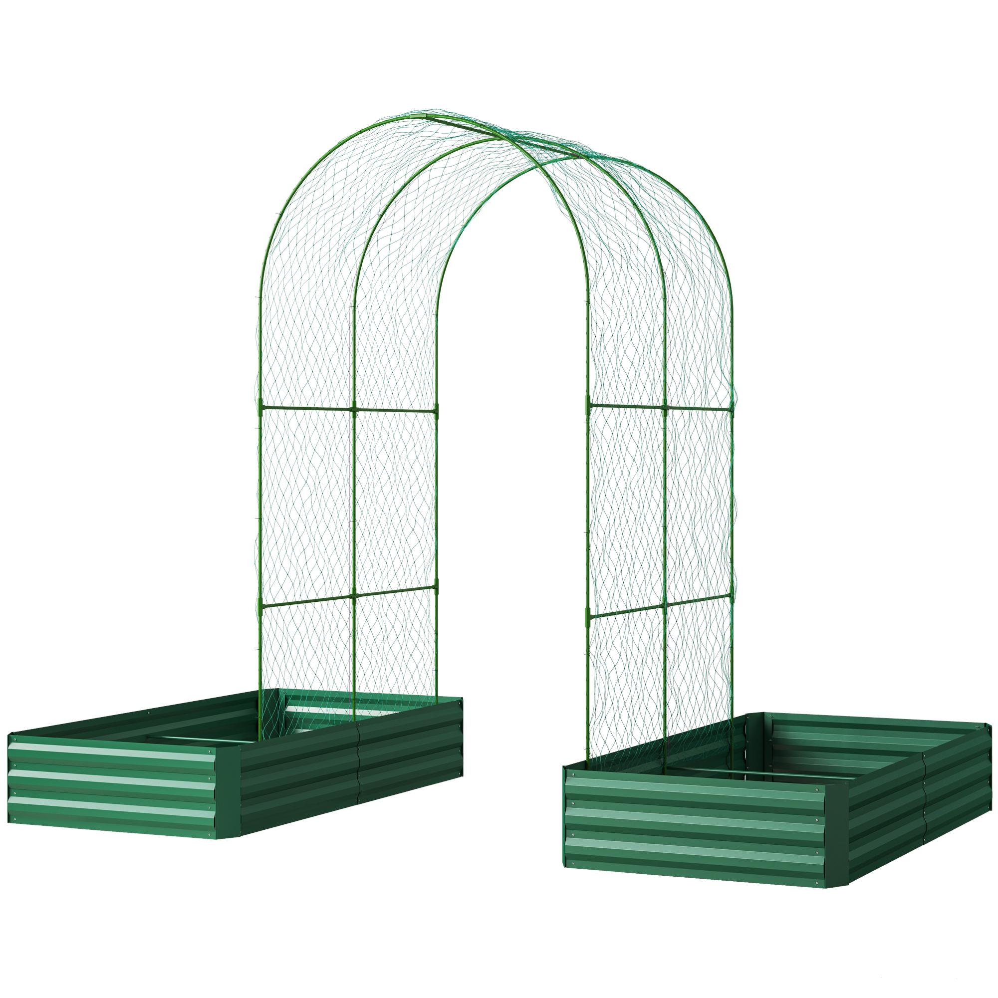 Green Galvanized Trellis Bed with Arch, 2-Planter Set